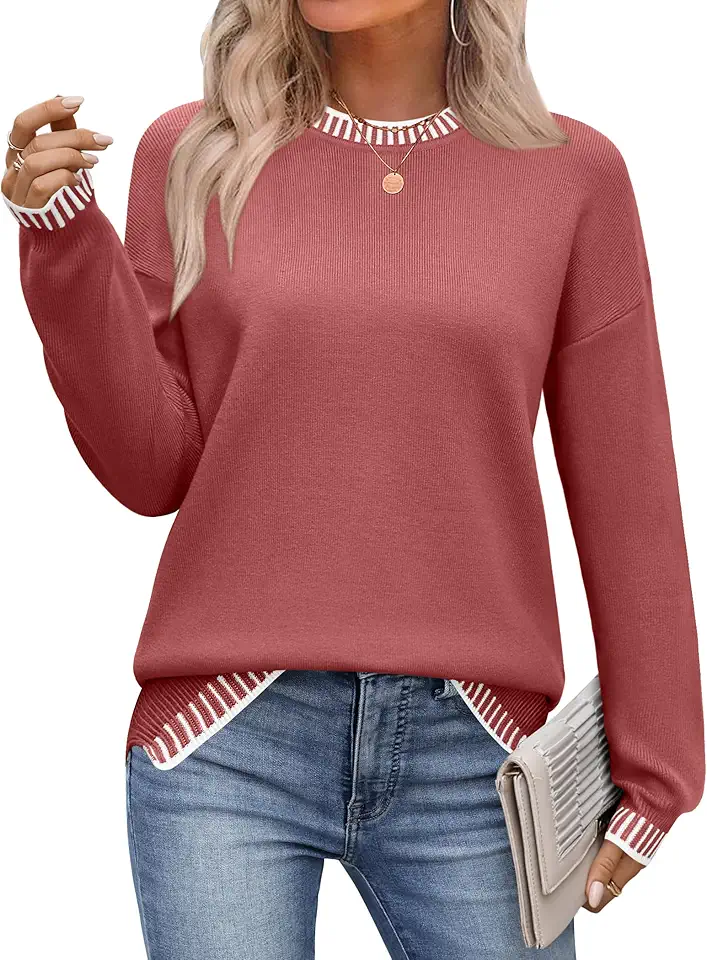 Zeagoo Womens Crewneck Pullover Sweater Long Sleeve Knit Side Slit 2025 Fall Winter Sweater Tops