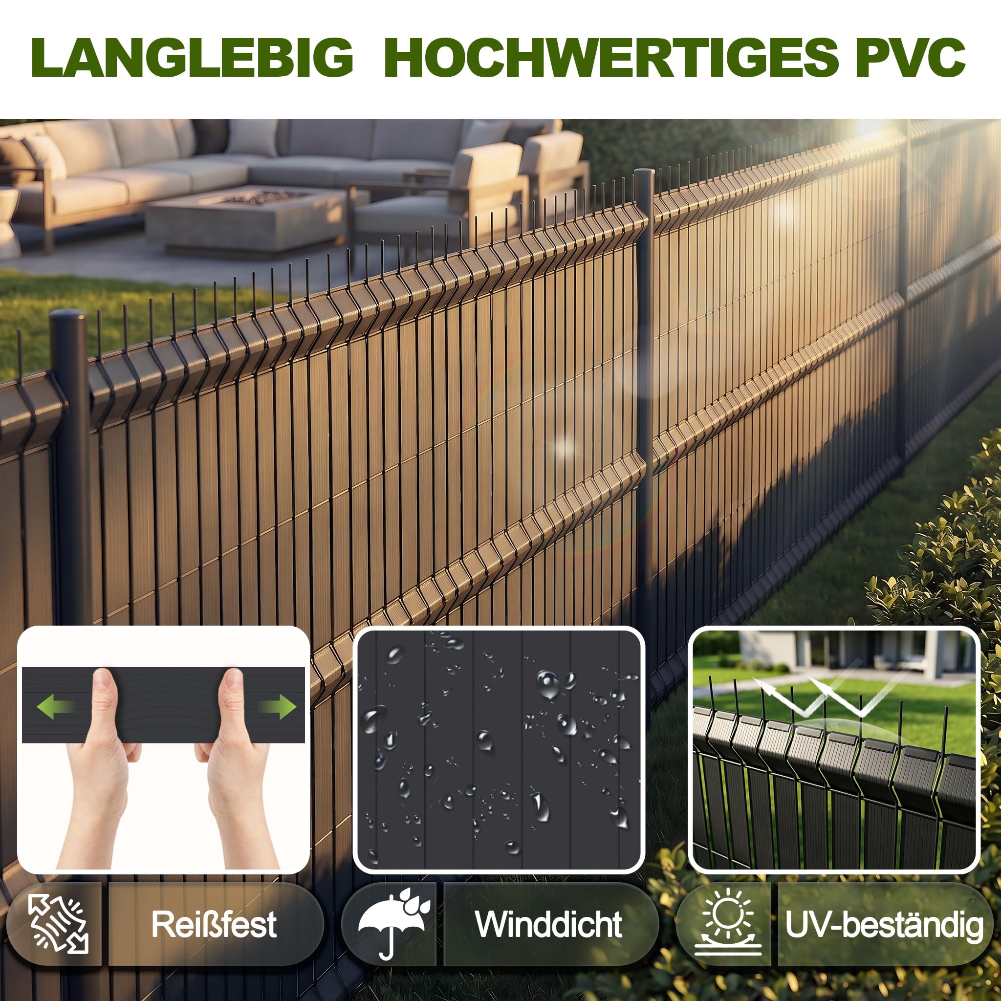 YRHome 35m Bandes de Protection visuelle PVC 4,7cm 1,64㎡ pour Grillage Double Fil, résistant UV & intempéries, occultant Jardin Balcon terrasse, 50 Clips de Fixation Inclus, Anthracite