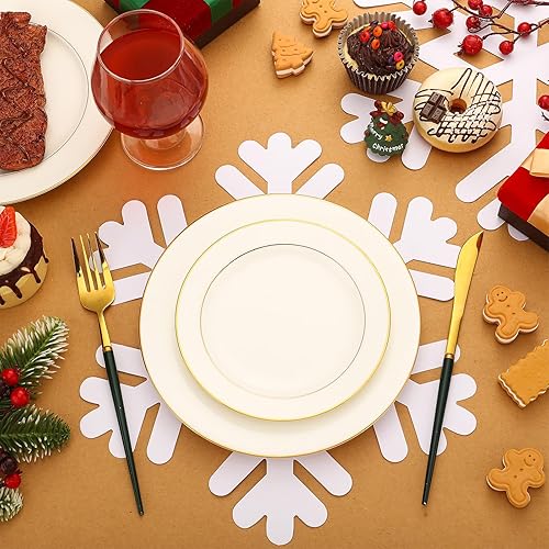Miniatura 2 de Paquete de 100 manteles individuales desechables de copos de nieve de Navidad, manteles individuales de papel con diseño de copo de nieve, 13