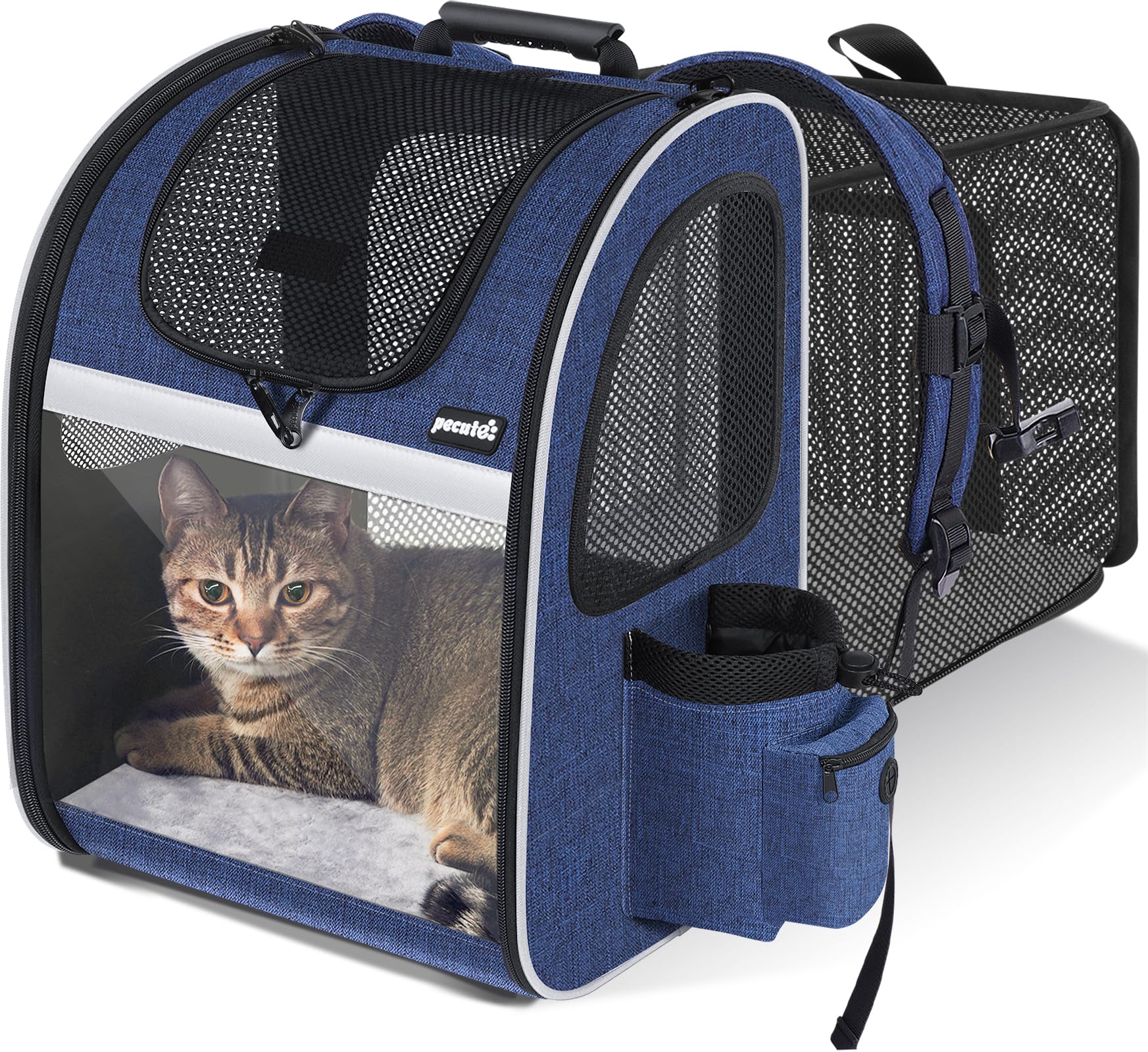 pecute Haustier Rucksack mit Netzfenster, Tragbare und Faltbare Katzentasche, Atmungsaktive und Leichte Hundetasche, Wasserdichtes Oxford-Tuch mit Viel Platz, Multifunktionales Rutschfestes