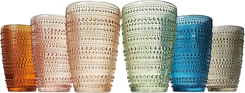 Miniatura 13 de Khen Juego de 6 vasos con cuentas para beber, diseño vintage de hobnail de 12 onzas, diseño de burbujas apagadas para whisky, anticuado, diseño en