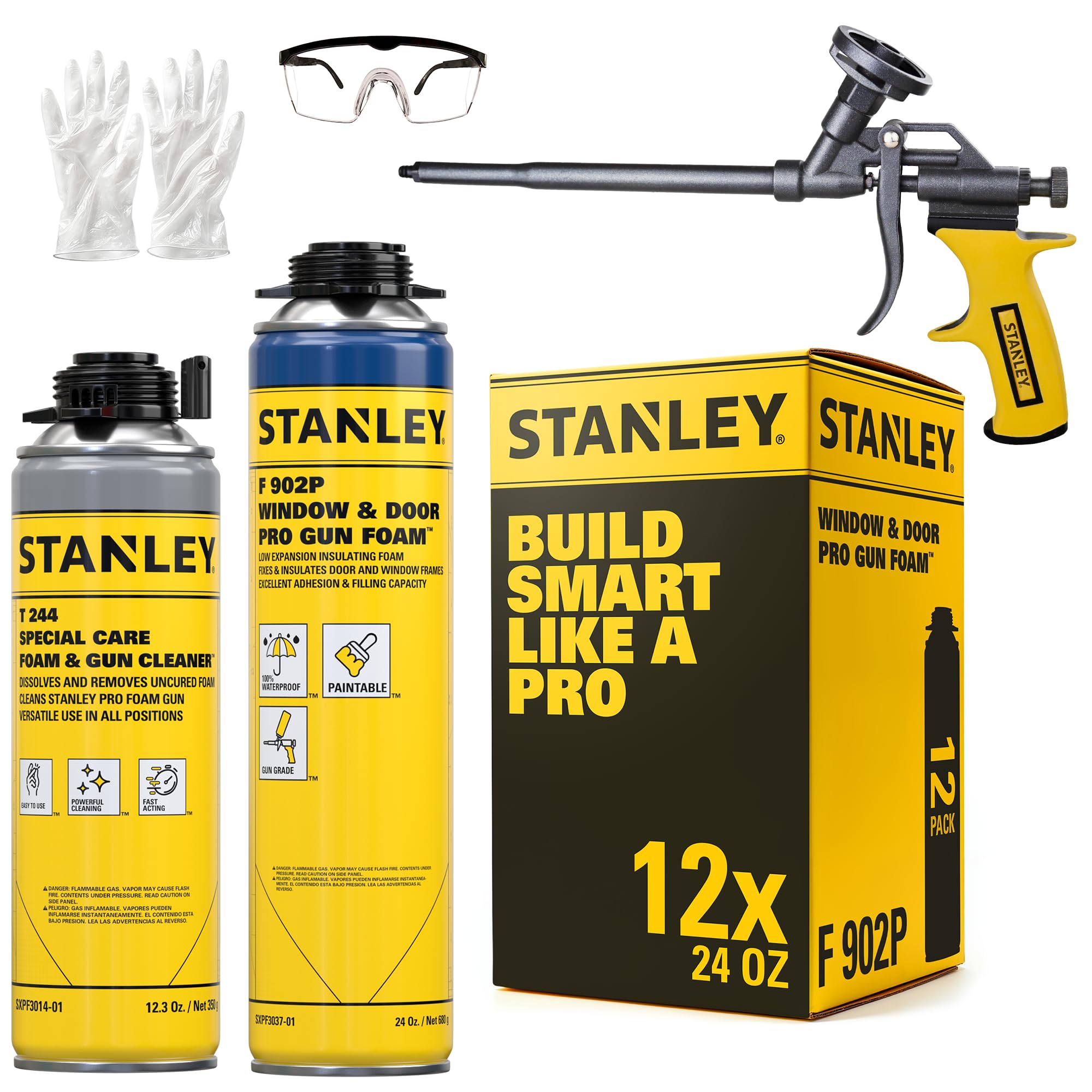 Stanley F902P Window Door Pro Gun Sealant 12x24 Oz Low Expansion Polyurethane Spray Foam Insulation for Window Door