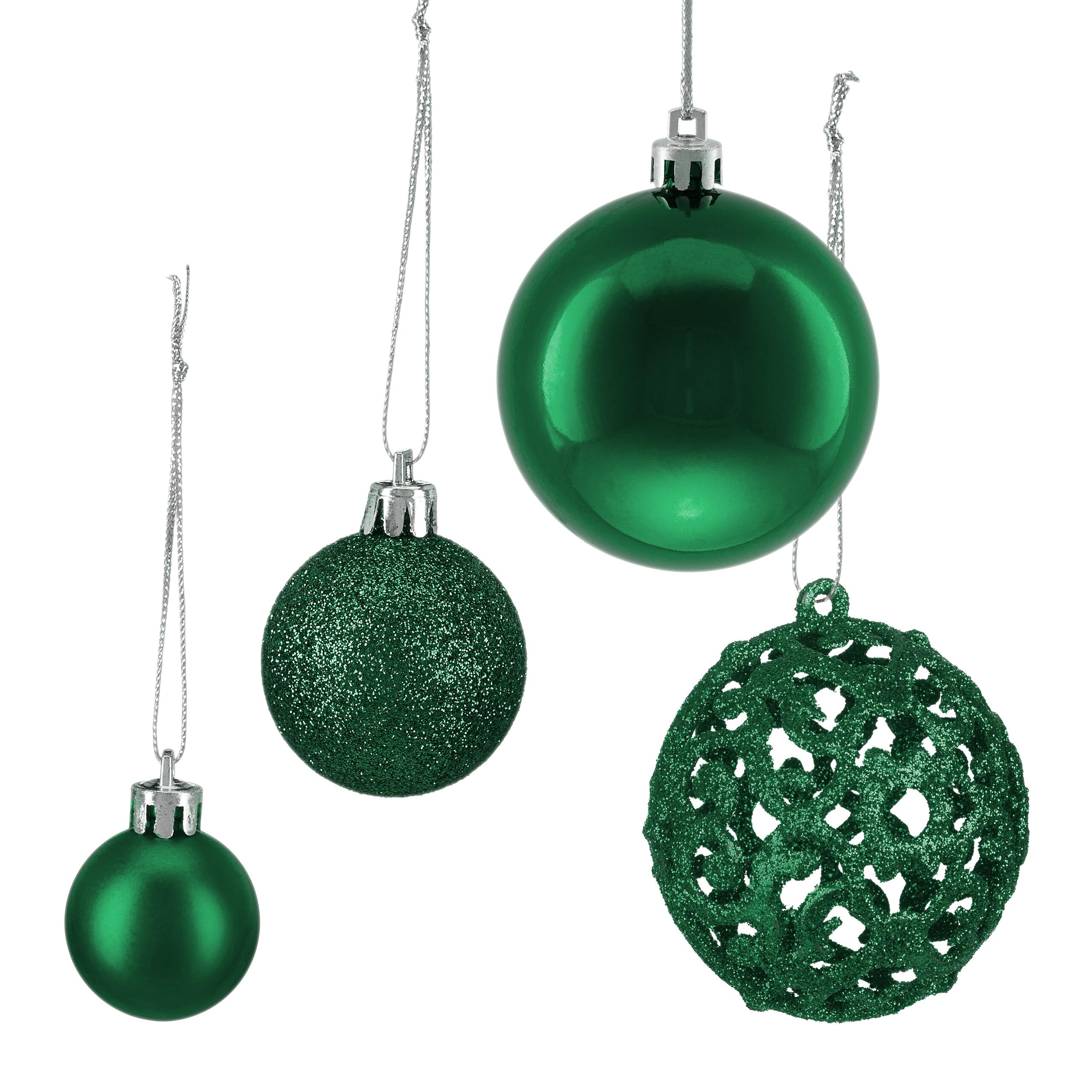 Relaxdays Set da 150 Palline di Natale, Addobbi Natalizi, Opache, Lucide, Glitterate, ∅ 3,4 e 6 cm, Decorazioni, Verde