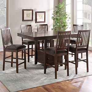Steve Silver Furniture Yorktown 7-Piece Counter Table Set, 60" Table with 6 Upholstered Counter Chairs, Espresso Brown