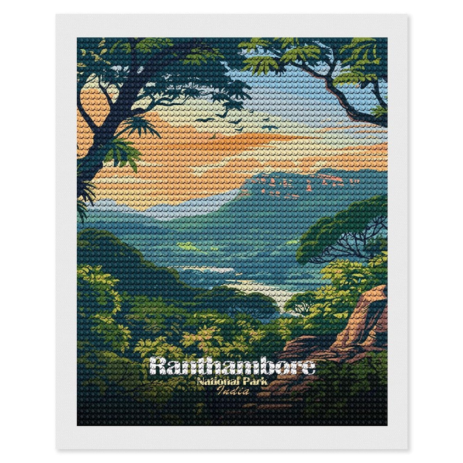 Junmoney Ranthambore National Park India Landscape Diamond Art Canvas 16"x20", for Adults, Printed Canvas, Home Wall Decor, Gift Idea, Mindful Craft Activity