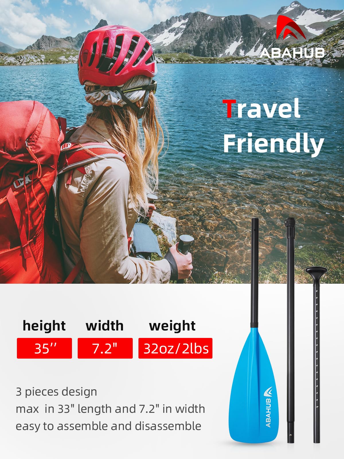 Abahub SUP Paddle - Pala de remo ajustable de aluminio para paddleboard, aleación de aluminio, mango recubierto de poliuretano, 172-213 cm, hoja de plástico y nailon