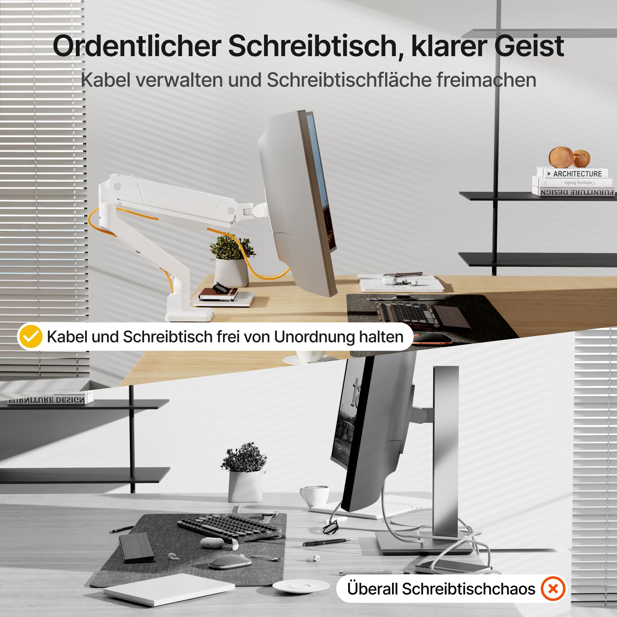 monTEK Brazo Monitor Blanco con Puerto USB para 17-45" | Soporte Monitor Escritorio Ajustable hasta 16kg, Brazo Articulado Inclinable y Giratorio, VESA 75/100mm, Montaje Pinza/Ojal