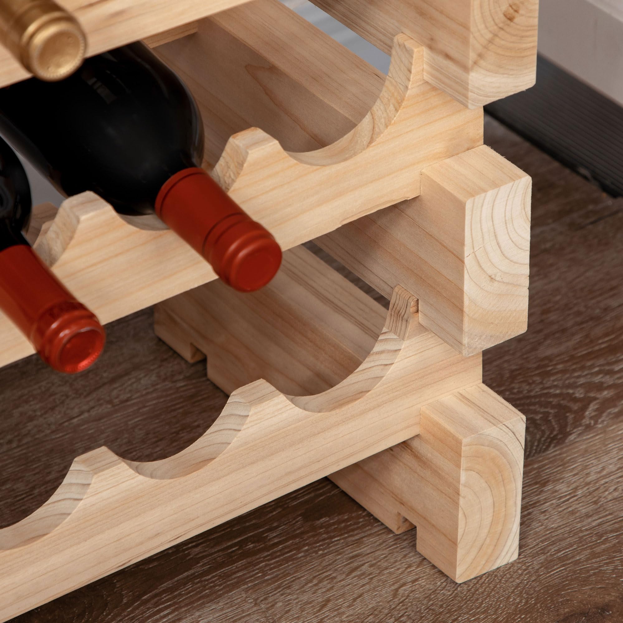 HOMCOM Botellero para 96 botellas, botellero con 8 niveles, modular y apilable, botellero de abeto macizo, para bodegas, bares, sótanos, 114×28×113,5cm, madera natural