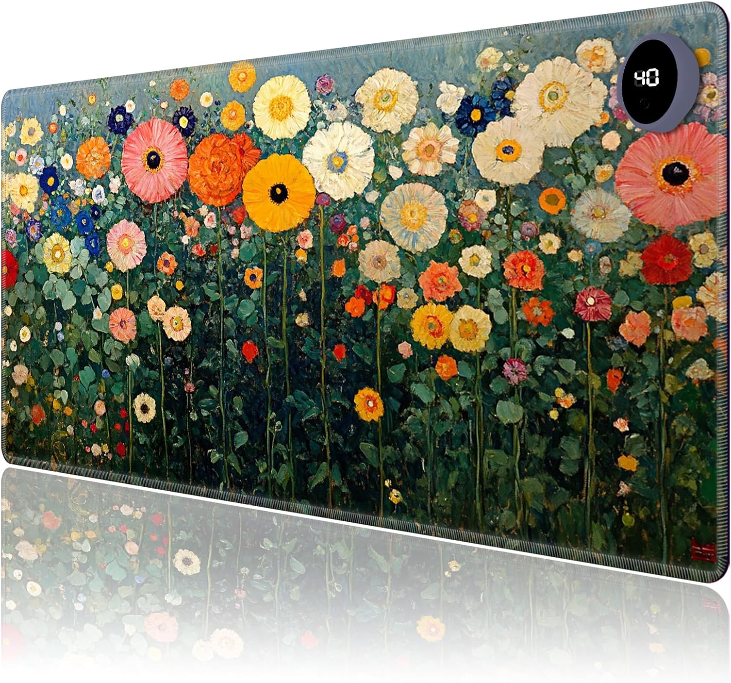 Heated Mouse Pad,Warm Desk Pad with 3 Levels Heating & 3 Hours Auto Shut-Off, PU Leather Heated Desk Pad Warmer Pad for Home Office - 31.5 x 13 inch,Wildflowers