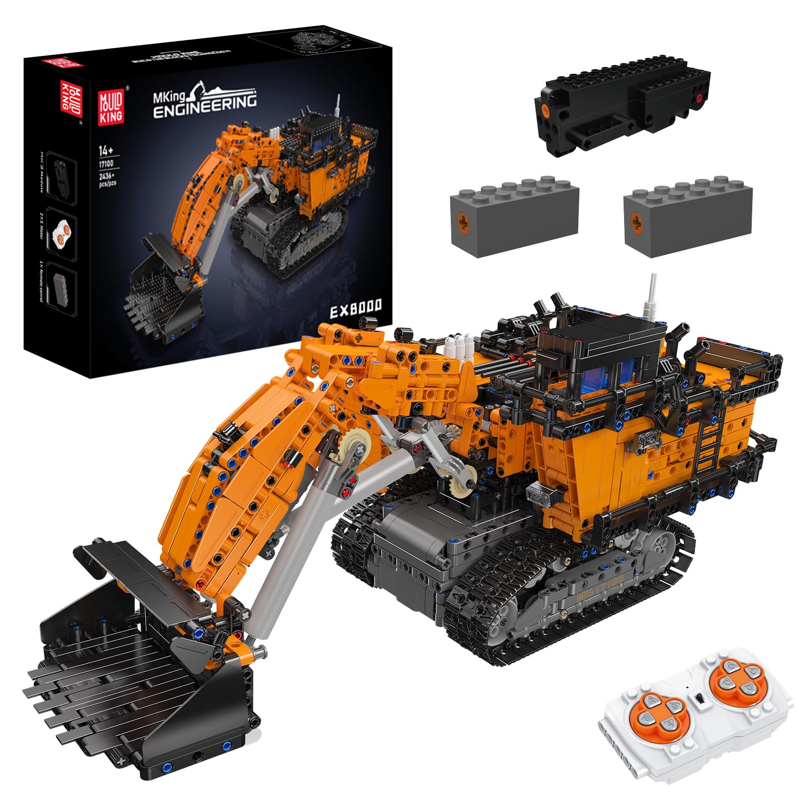 Mould King 17100 Technik Bagger Klemmbausteine Bausatz, 2436 Teile Straßenhobel Bergbaubagger mit Beweglicher Lenkung, Mechanischen Funktionen und Baustellenfahrzeug Modell
