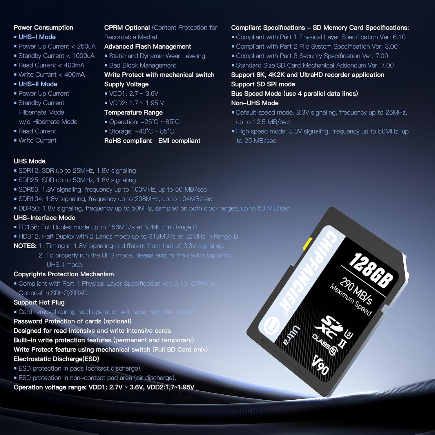 128GB V90 SD Card SDXC UHS-II V90 Memory Card R290MB/s W290MB/s C10 U3 V90 Full-HD & 8K Video for Professional Photographers & Content Creators DSLR Mirrorless Cameras Black