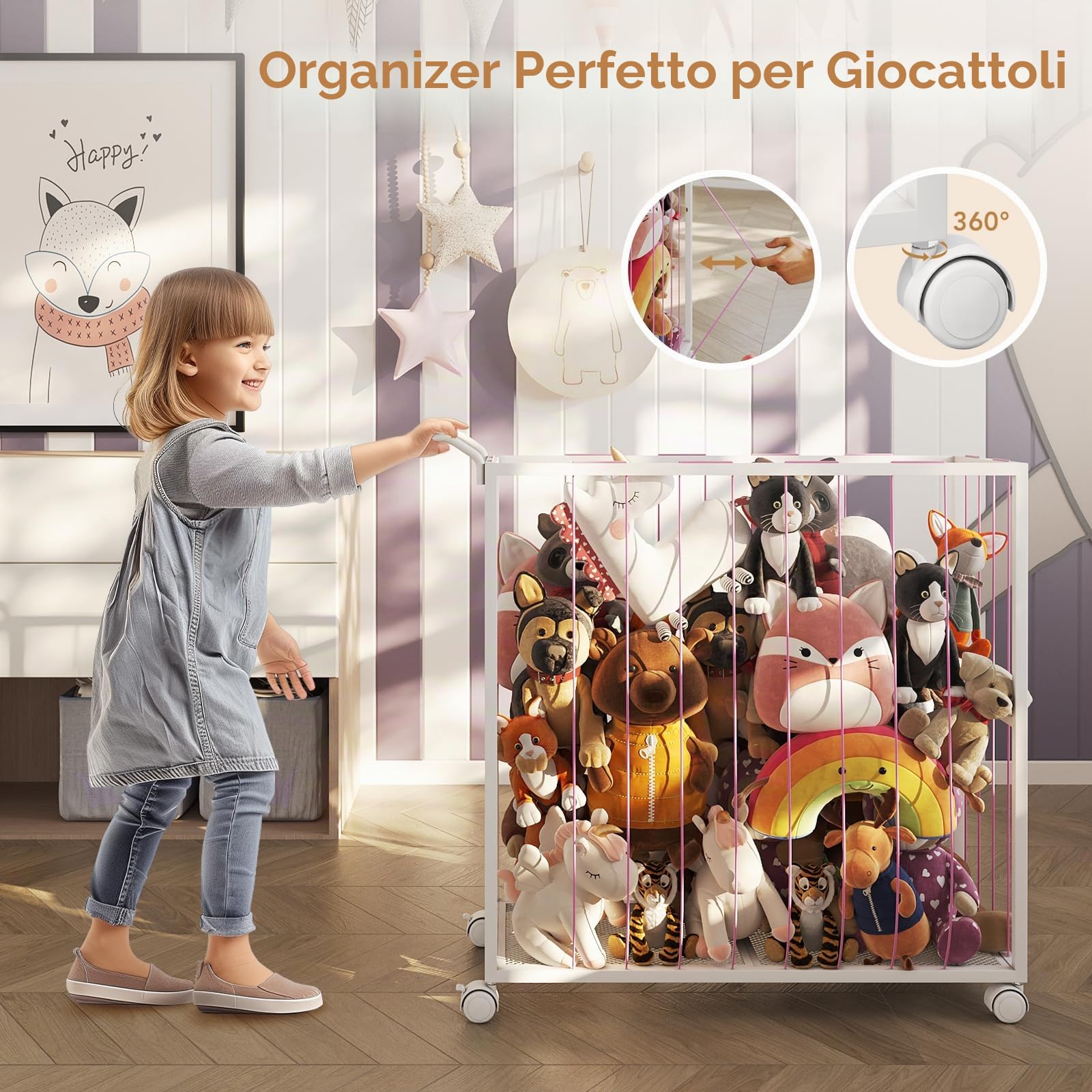 BBLIKE Porta Peluche Giocattolo con Ruote - Zoo Contenitore Giochi Bambini per Orsacchiotti, Scatola Organizer Giochi Bambini, Baule per Animali di Peluche e Palle (Rosa)
