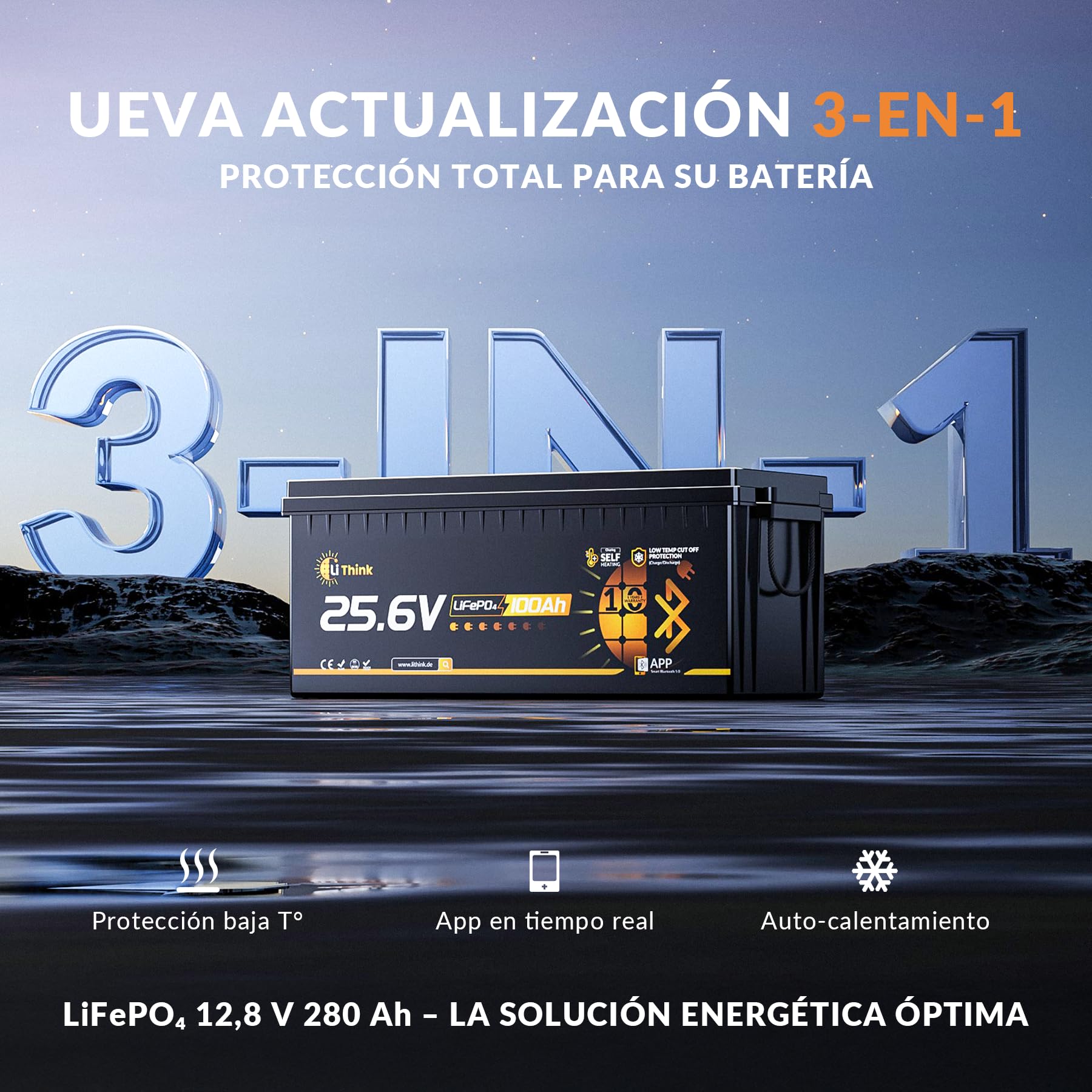 Batería LiFePO4 24V 100Ah Bluetooth, 150A BMS Protección Completa, 2560Wh Energía, Más de 15000 Ciclos y 10 Años de Vida Útil, Batería Solar, Camper, Barca y Sistemas Fuera de Red