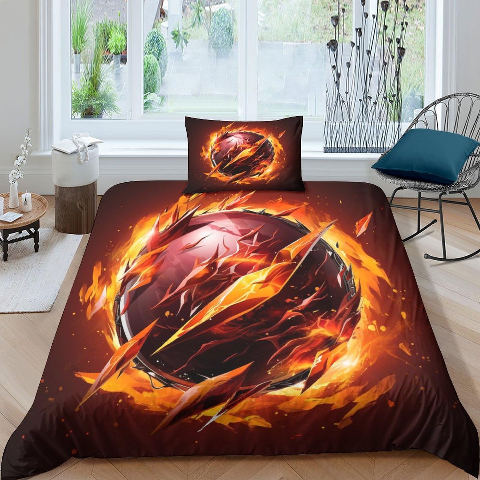 Baseball Duvet Set Bedding, 2 Piece Set Duvet Cover Easy Care, Quilt Cover Pillow Cases with Zipper Closure Soft Microfiber Single（135x200cm）