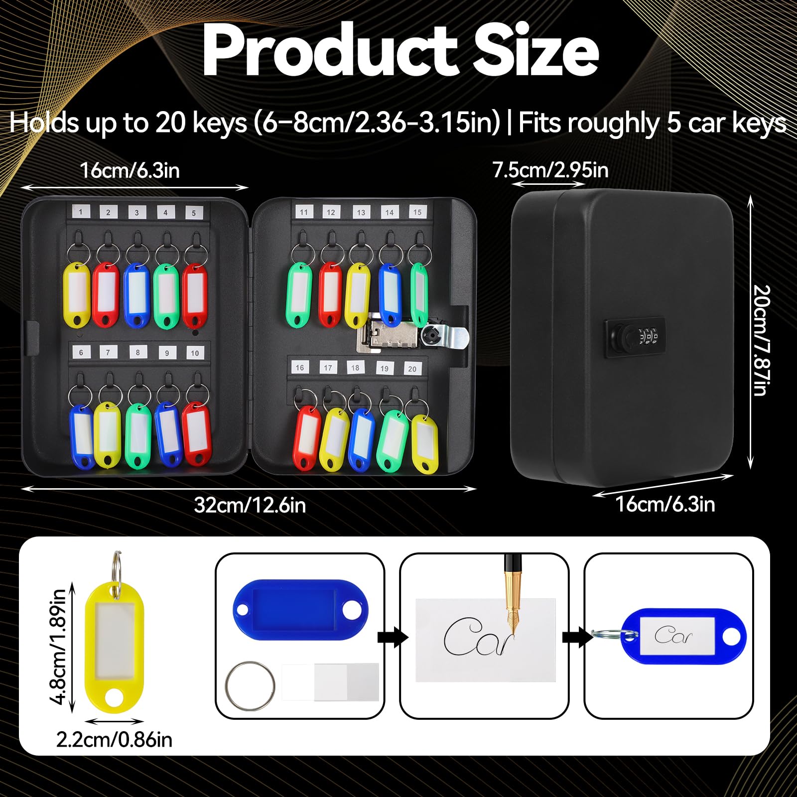 PopuLike 20-Key Cabinet with Combination Lock, Wall Mounted Security Key Storage Box with Resettable Code - Image 2