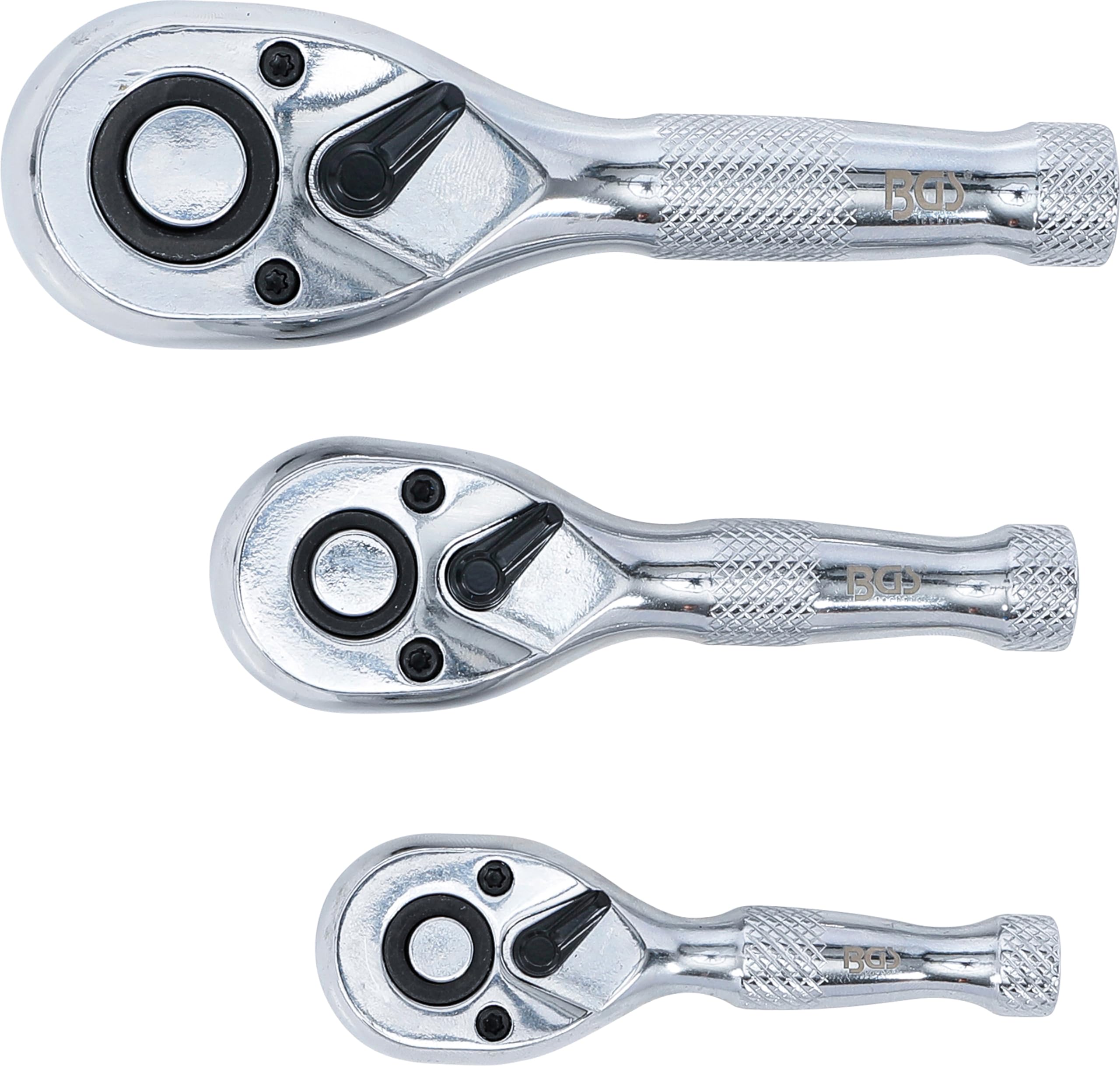 BGS 215 | Juego de mini carracas reversibles | 6,3 mm (1/4") / 10 mm (3/8") / 12,5 mm (1/2") | 3 piezas