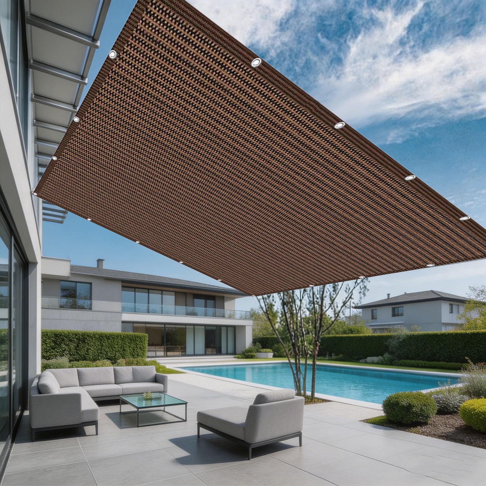 Voile d'ombrage rectangulaire HDPE respirant et coupe-vent 6x8m marron