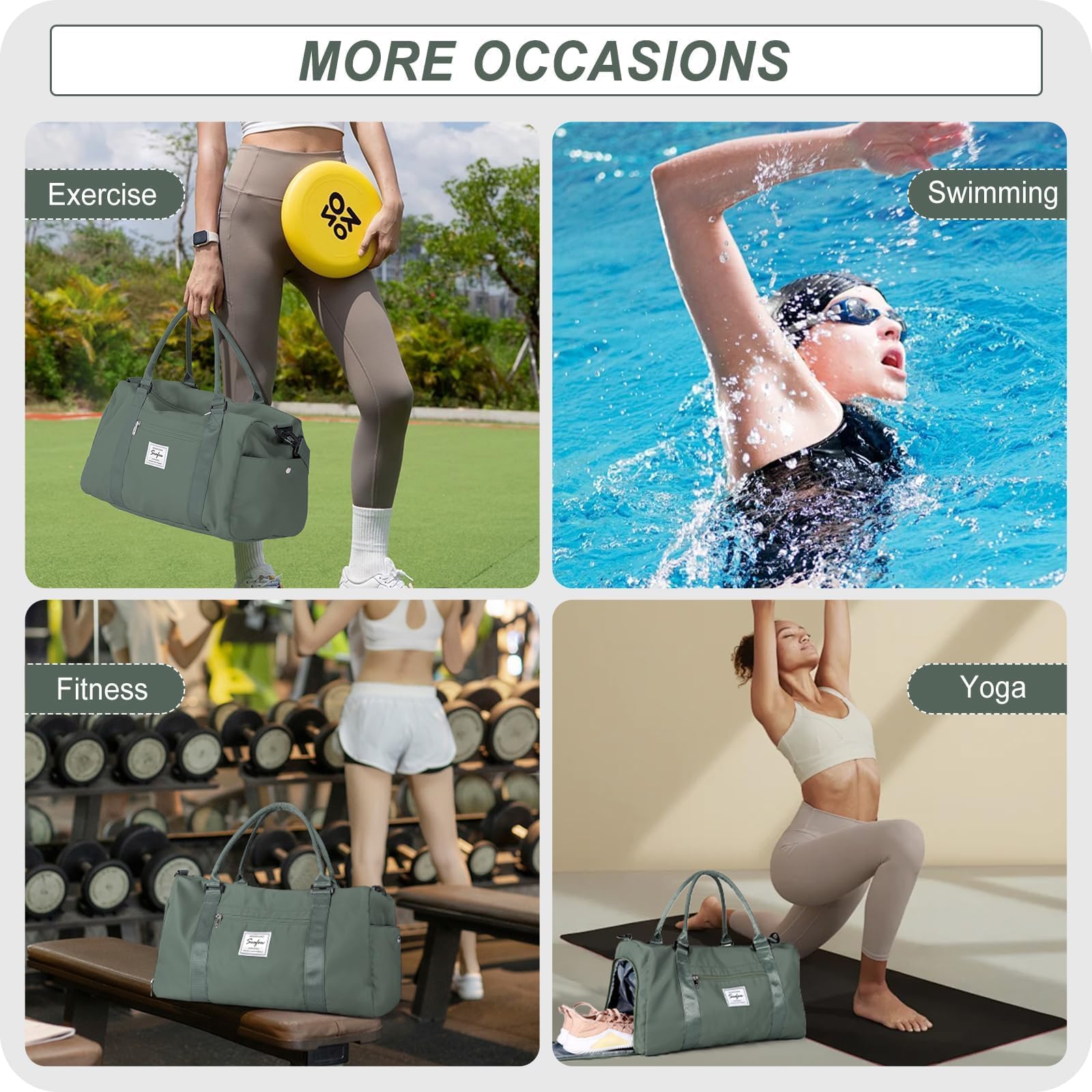 HYC00 Borsone Palestra Donna Uomo Borsa Sportiva con Scomparto Scarpe Borsone da Viaggio Sports Gym Bag Borse da Palestra Piscina Donna Fitness Weekend Duffel Bag Borsa per Ospedale,Verde Militare