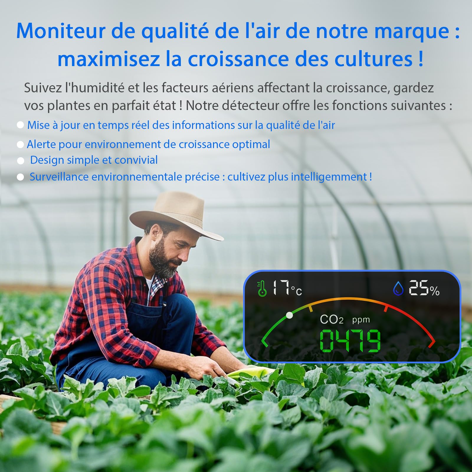 Professionnel Moniteur Qualité de l'Air 5-en-1 avec Capteur CO₂ – Mesure en Temps Réel : CO2, HCHO (Formaldéhyde), TVOC, Température et Humidité – Analyseur pour Intérieur Maison, Bureau, École