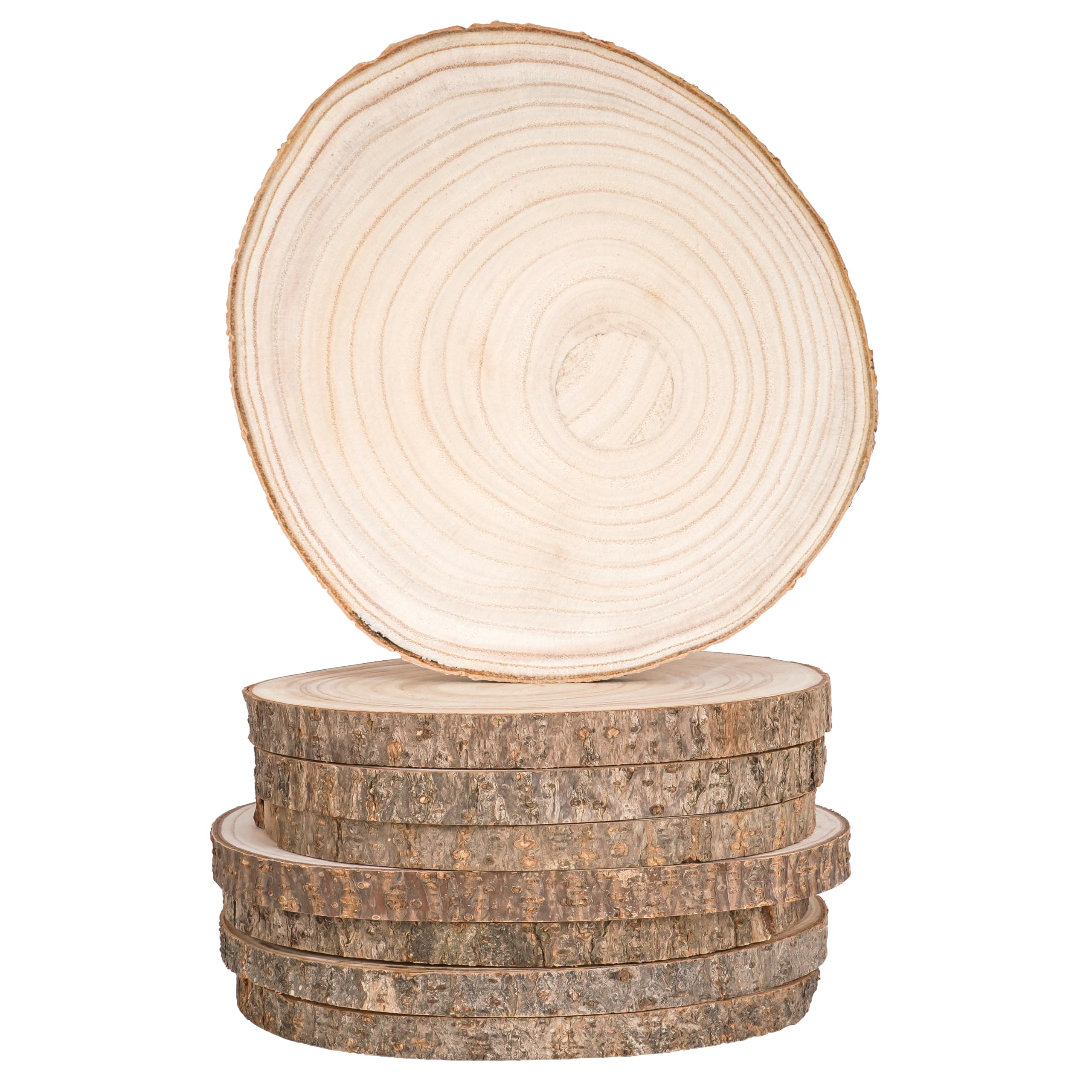 Winter Shore Unfinished Wood Slices [8 Pack] - Natural Paulownia Wood Slabs - Polished Round Wooden Discs for Table Centrepiece, DIY Crafts, Home Decorations, Wedding & Party Decor - 17.5-20.5 x 1.5cm