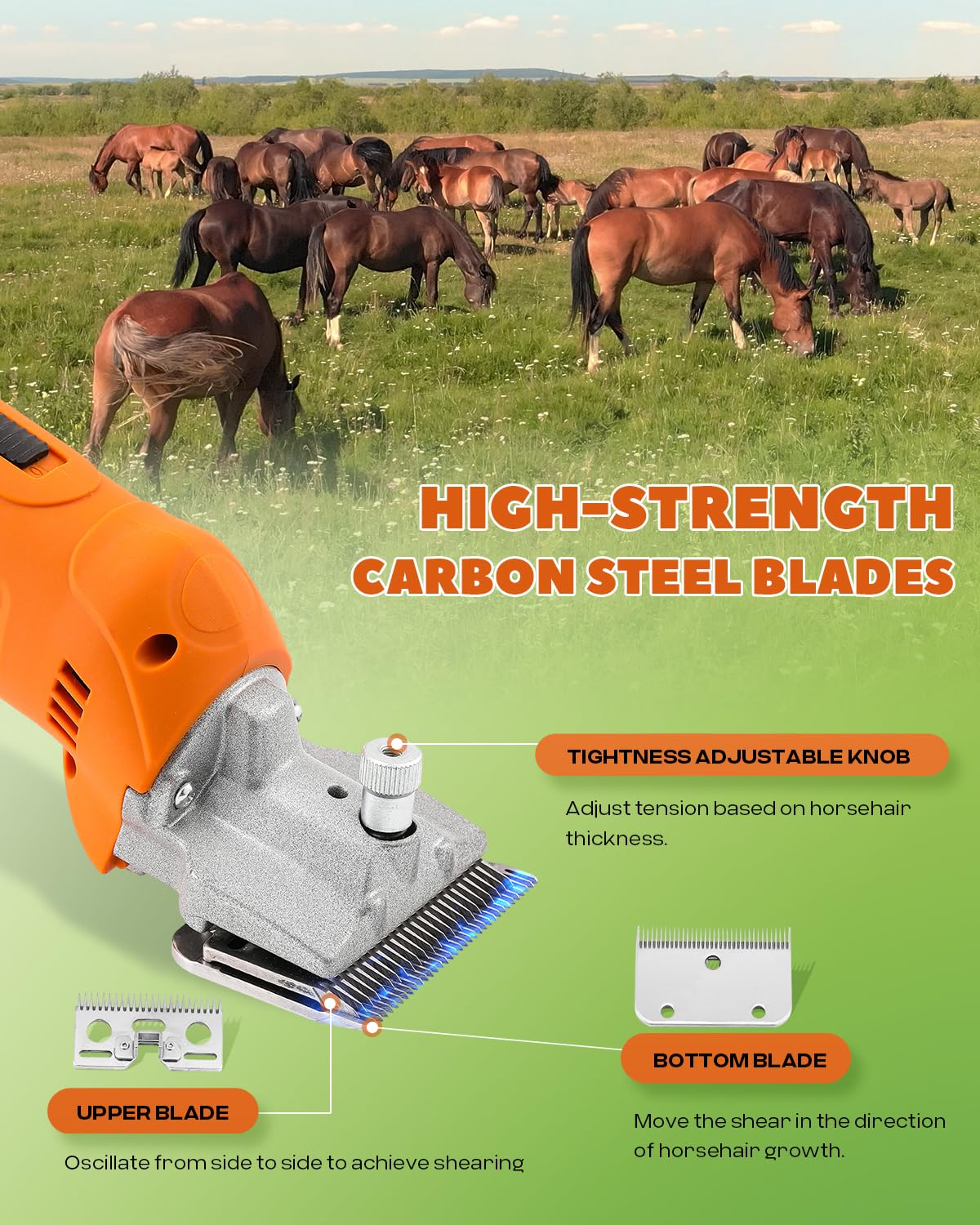 Kit per la toelettatura dei cavalli, senza fili, resistente, a 6 velocità, professionale, con 2 batterie al litio da 21 V 4 Ah, per rasatura di cavalli, pony, bovini, cani di taglia grande