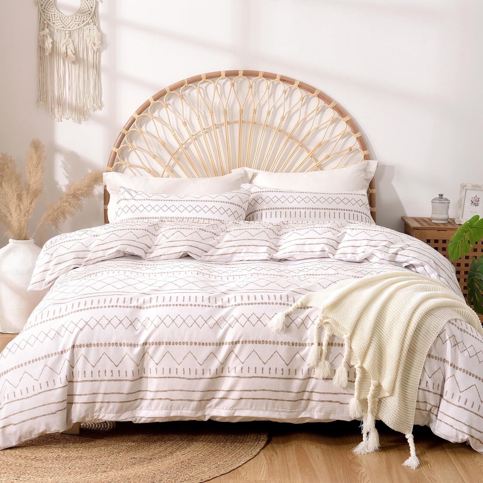 Tokokimo Funda Nórdica Cama 135/150, Funda Nórdica 240x220, Bohemio Patrón Microfibra Funda Edredon 3 Piezas Compuesto por 1 Funda Nórdica 240x220 + 2 Fundas de Almohada 50x75, Línea Beige