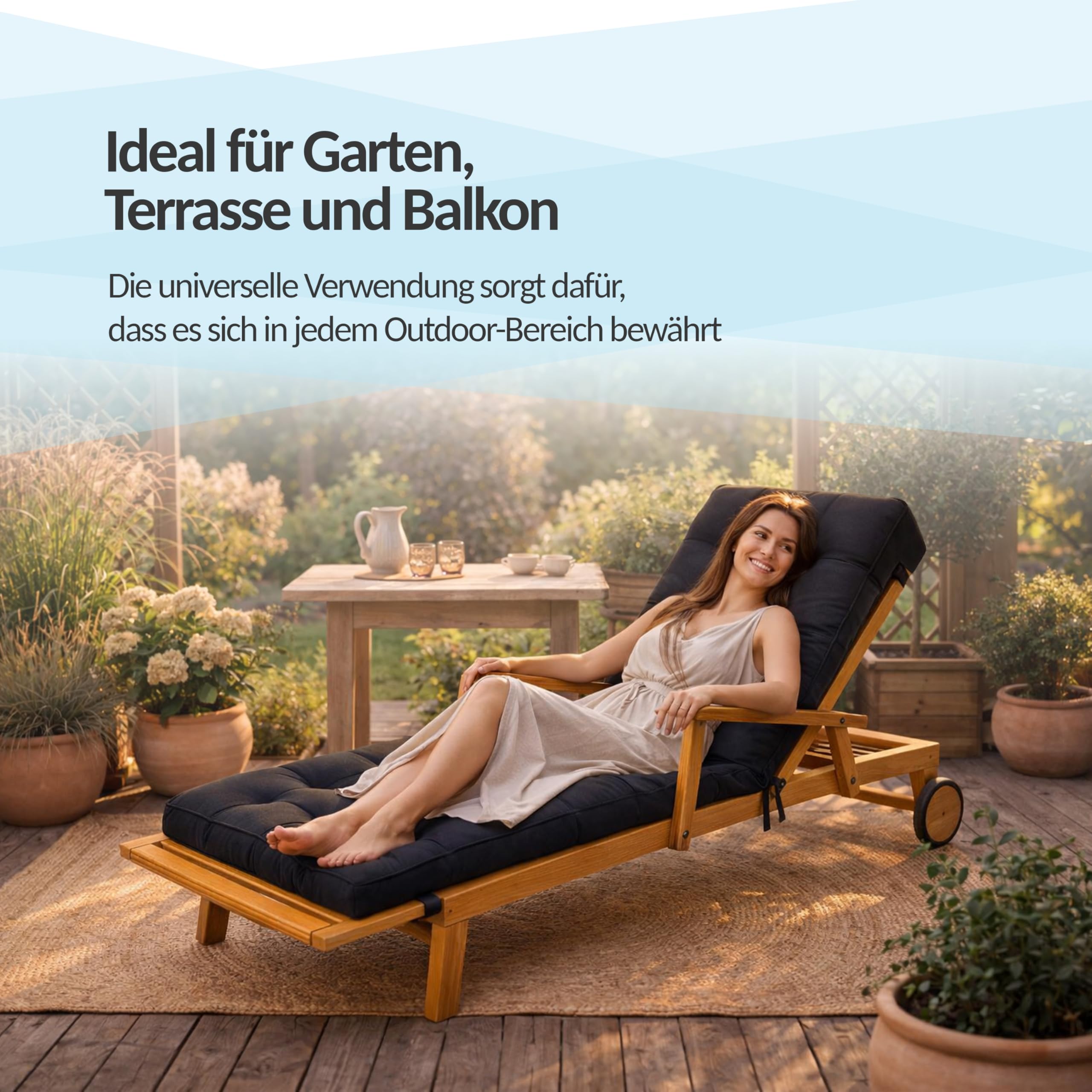 POKAR Liegenauflage 200x60x13 cm | Wasserabweisend | Gesteppte Sonnenliege Auflage | Polsterauflage für Liegestuhl und Deckchair | Outdoor Kissen für Gartenliege | Oeko-TEX | Made in EU | Anthrazit