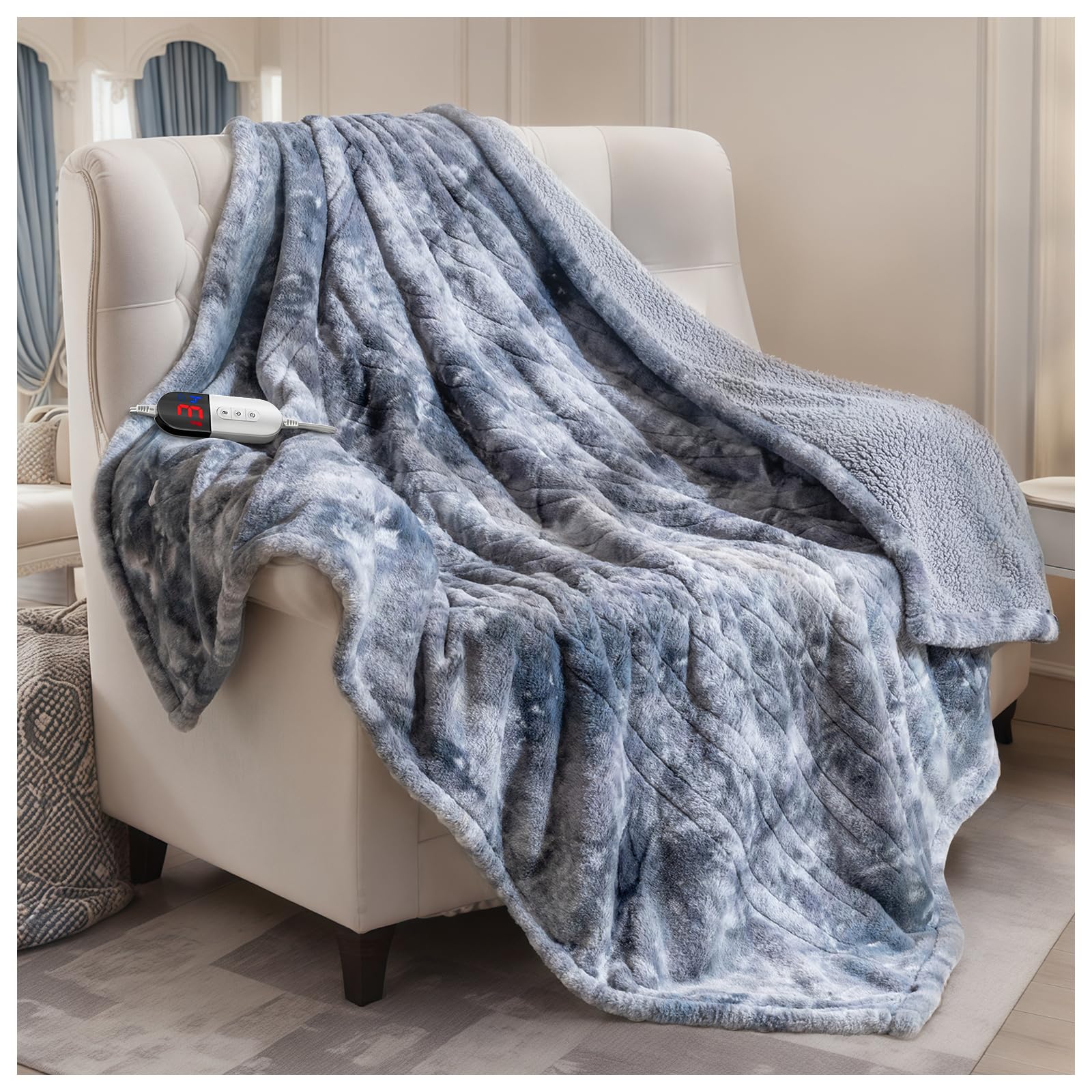 Heated Blanket Electric Throw, 50X60 Electric Blanket Heating with 6 Heating Levels & 4 Hours Auto Off Fast Heating Over Warm Cozy Plush Throw for Couch Home Office?ETL Certified