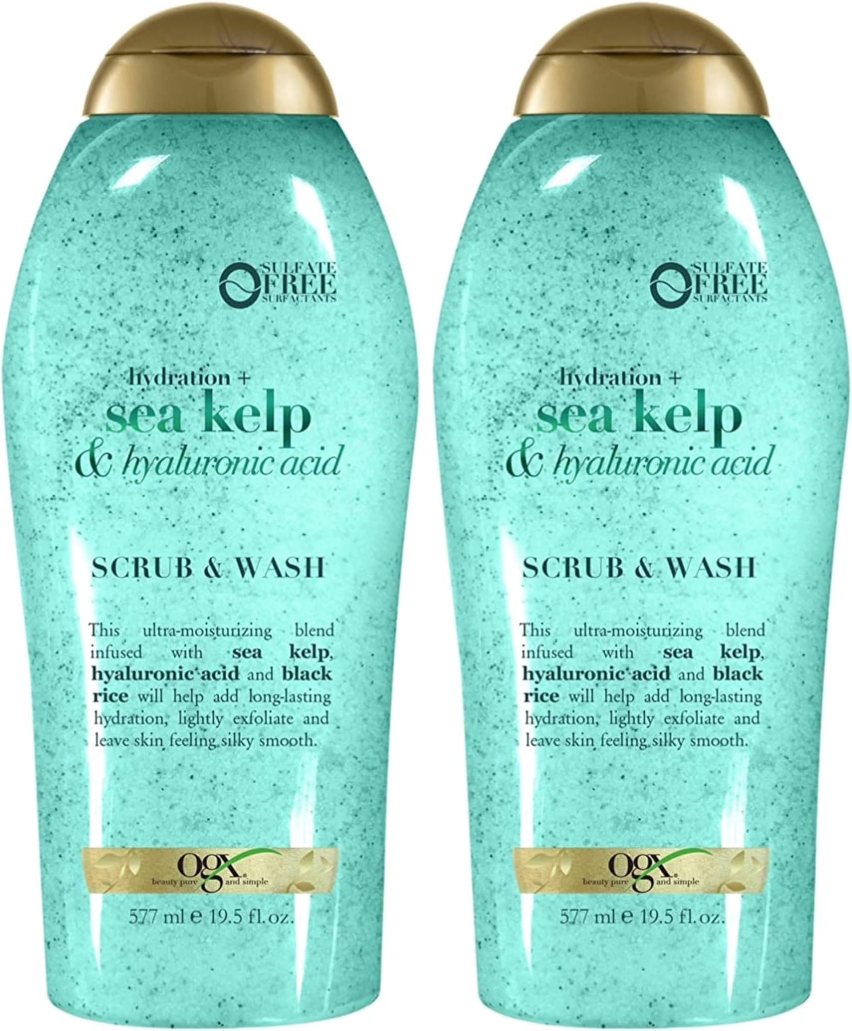 Hydration + Sea Kelp & Hyaluronic Acid Sulfate-Free Lightly Moisturizing Body Scrub with Black Rice, Gentle Exfoliating Daily Body Wash to Soften & Smooth Skin, 19.5 Fl Oz (Pack of 2)