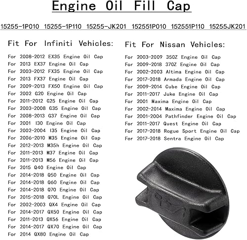 Miniatura 2 de Tapa del depósito de combustible del motor, cubierta de tapón de llenado de aceite de gas reemplaza 15255-1P010 15255-1P110 compatible con Nissan
