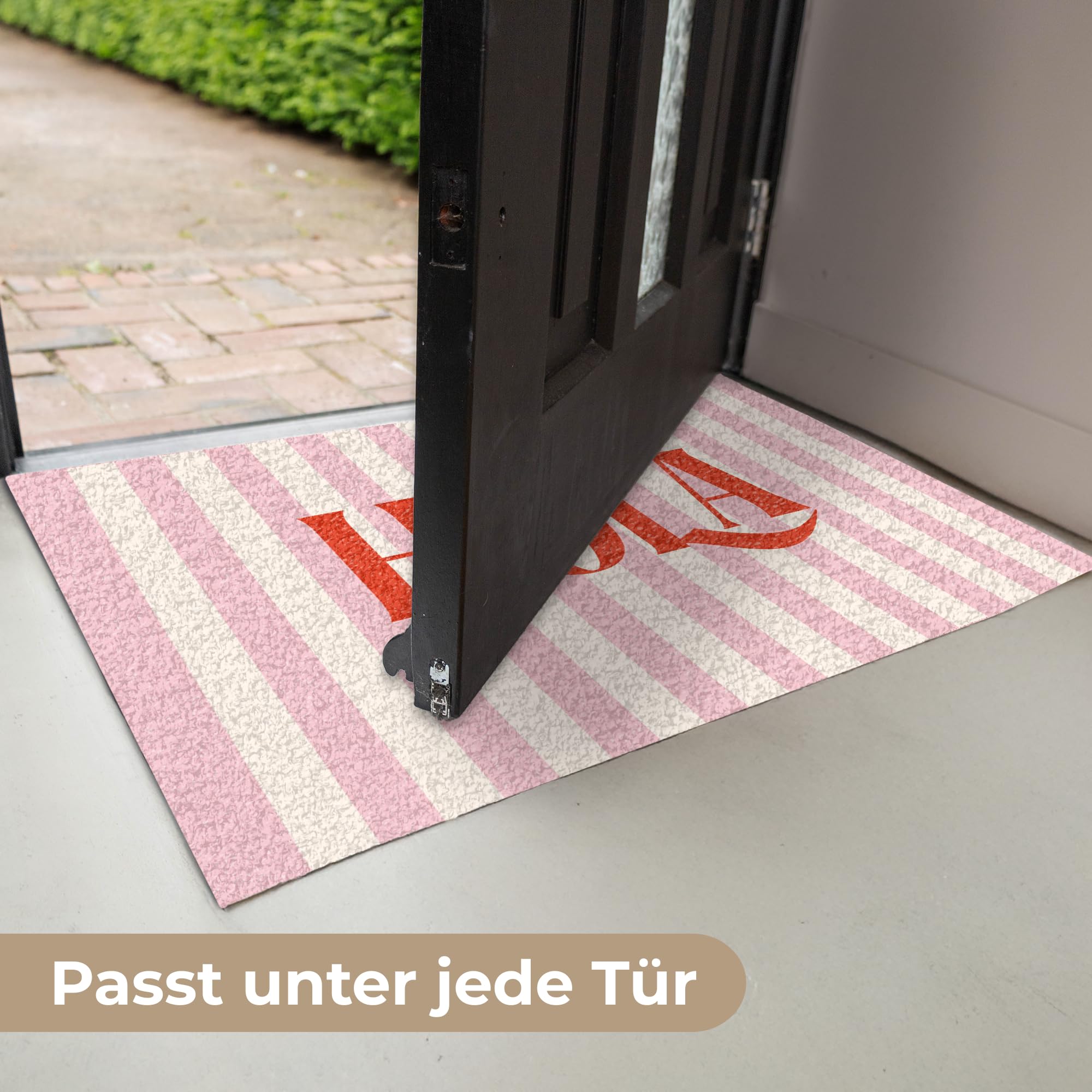 MuchoWow© Fußmatte innen Sauberlaufmatte Fußabstreifer Türvorleger | 40x60 cm - Schmutzfänger Fusmatte Indoor Matten Wohnungstür Schuhabstreifer Hola – Zitat – Streifen – Pastell – Rosa – Rot –