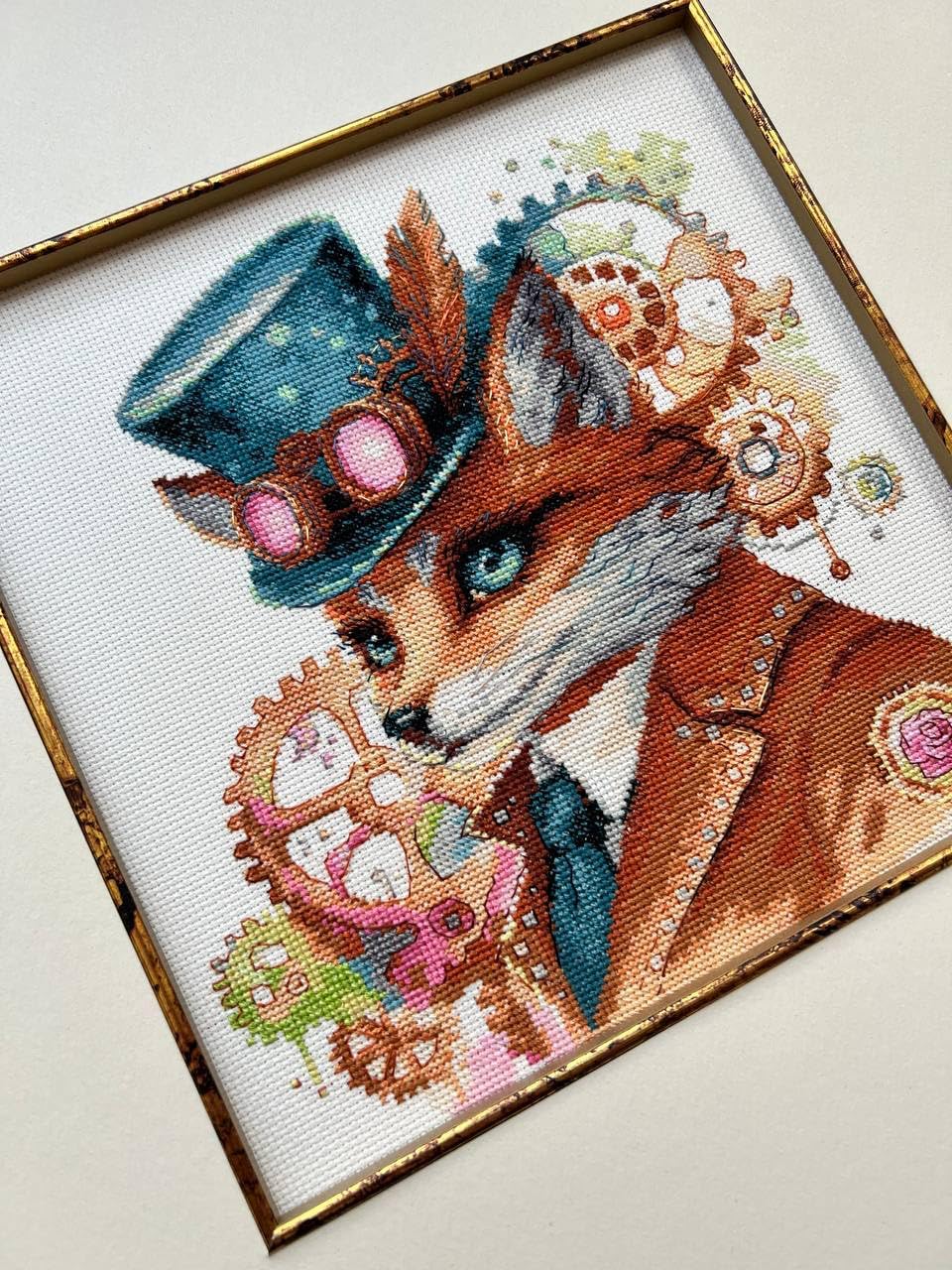 RIOLIS - Steampunk Fox 2209, Cross Stitch Kits 7¾" x 7¾", Cross Stitch Kits for Beginners & Advanced, Crossstitching Kit Adult, Embroidery Counted Stitching Kit