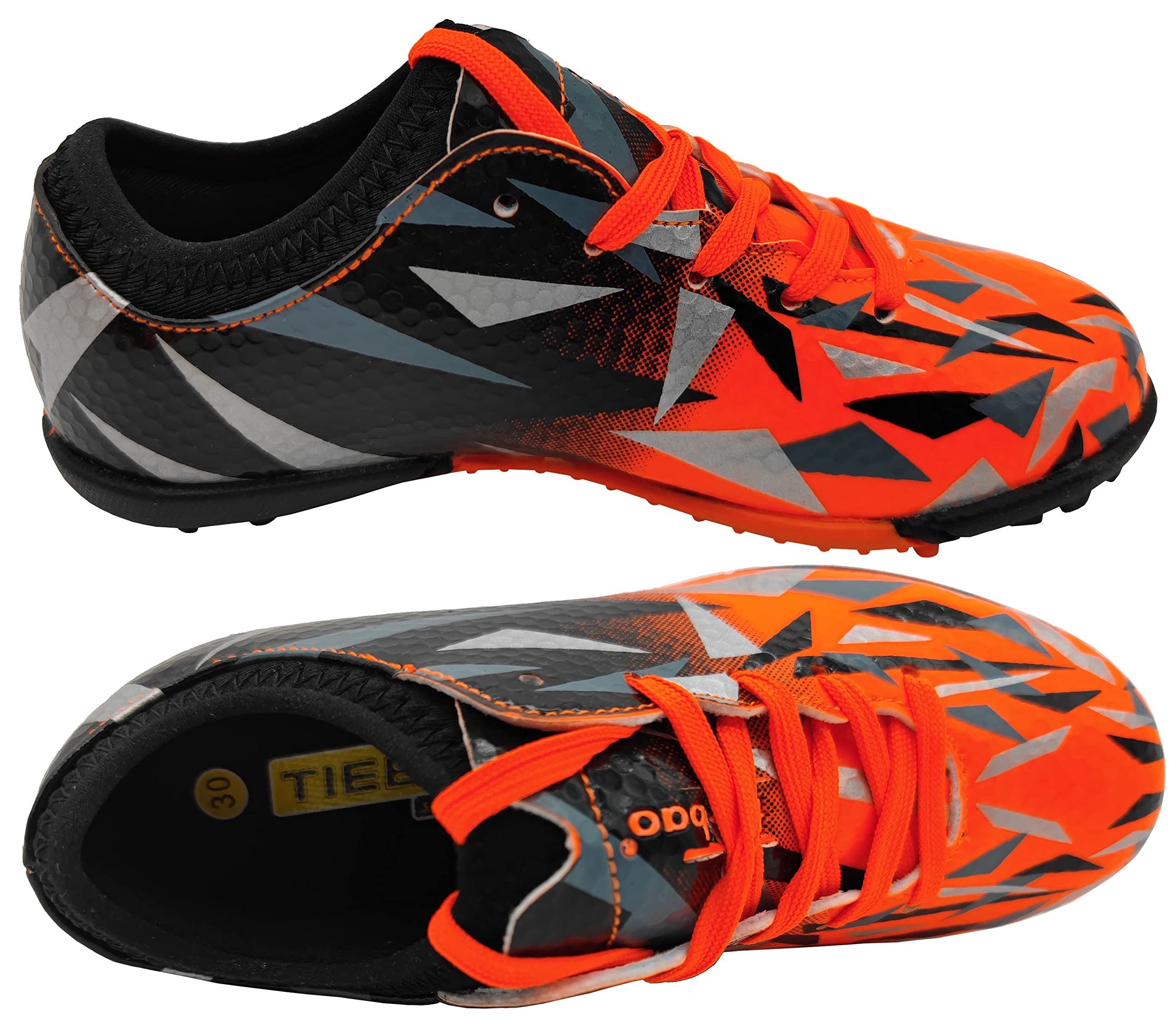 Dziecięce buty do piłki nożnej Turf Cleat Firm Ground, sznurowadła Athletics, buty treningowe, outdoorowe, buty sportowe dla chłopców i dziewczynek, rozmiar 30-40, pomarańczowy, 34 EU