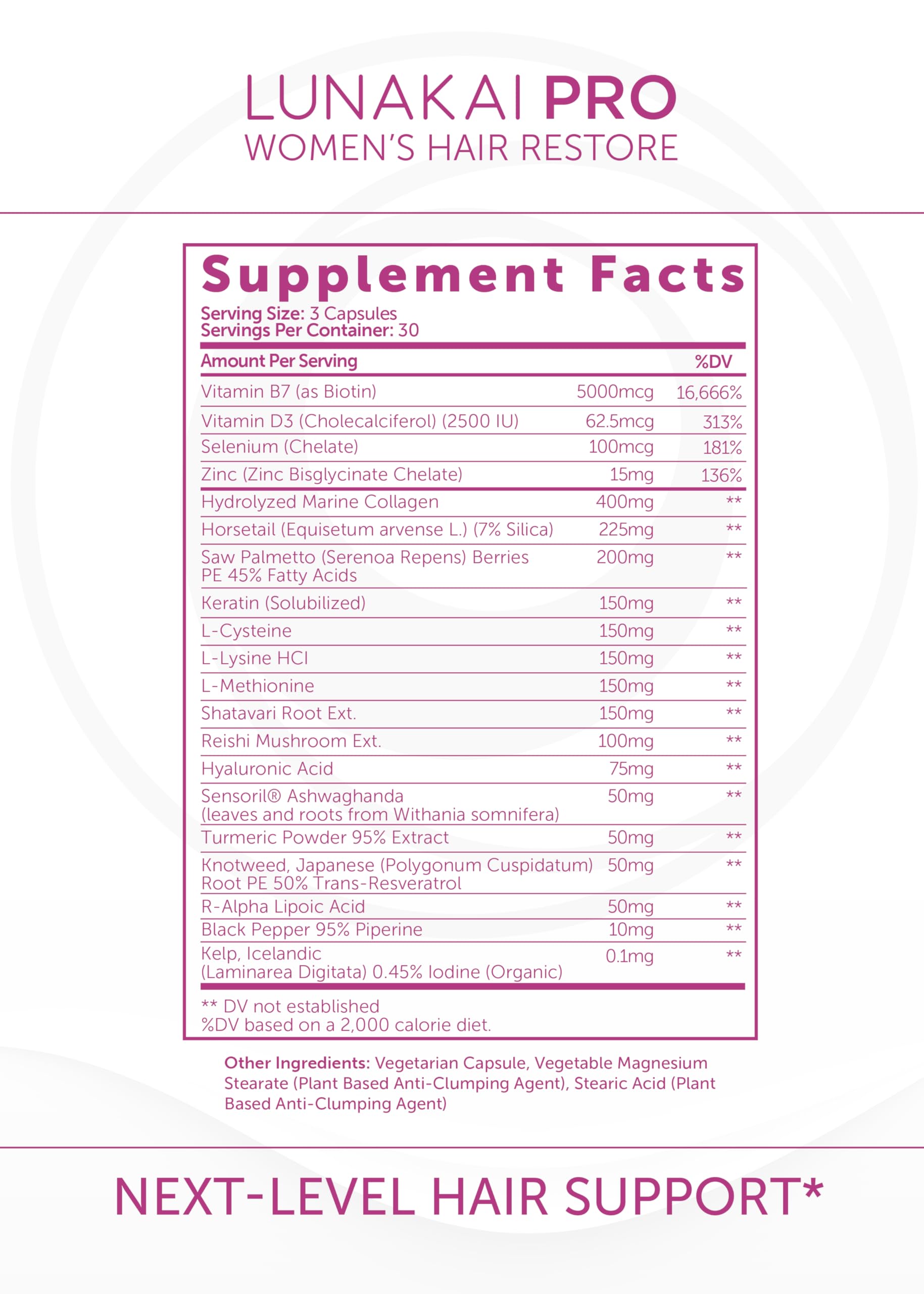 Lunakai Hair Growth Capsules for Women with Biotin, Collagen & Keratin