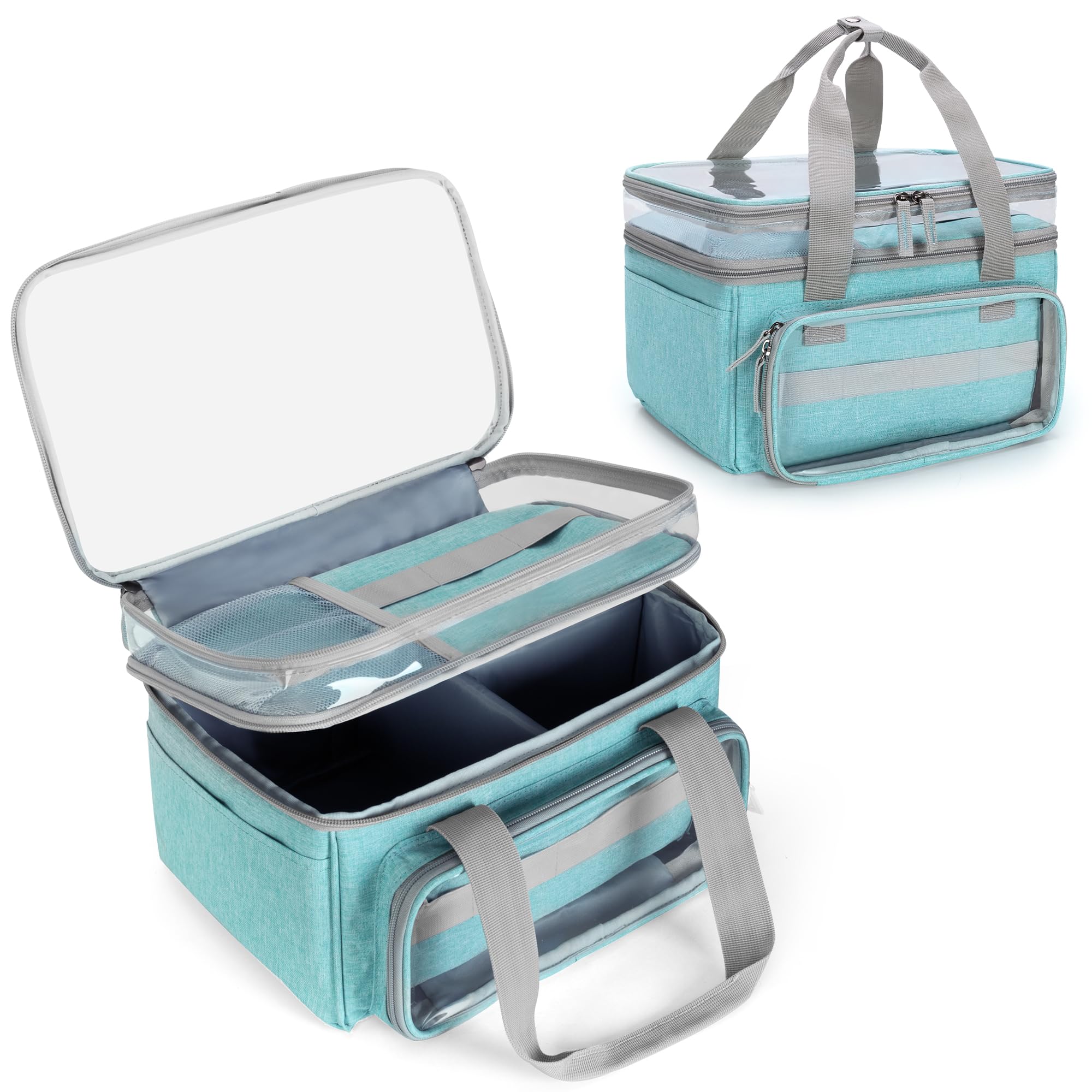 Luxja Bolsa Organizadora de Costura con Compartimento Transparente, Azul | Bolso Organizador de Costura grande con Separador Extraíble para Artículos de Costura (Solo Bolsa)