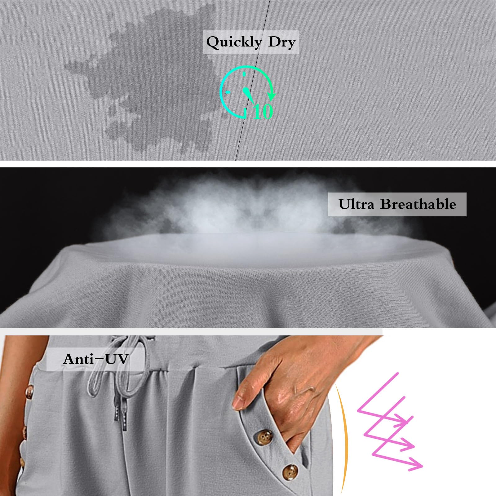 TOMEEK Pantalones Pirata para Mujer de Verano Pantalones Mujer 3/4 Sueltos con Cuatro Bolsillos Pantalones Deportivos Pantalones de Chándal de Yoga Jogger Fitness