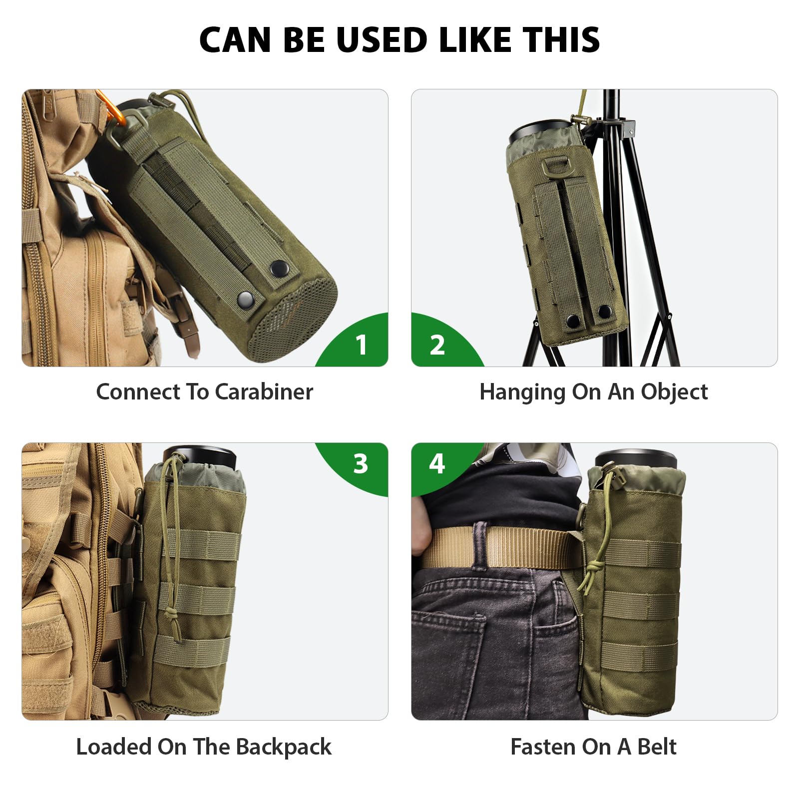 ZXXSFM MOLLE Wasserflaschenhalter – Verstellbar, Für Rucksäcke & Gürtel, Passt Für 0,5 Bis 1,5 Liter