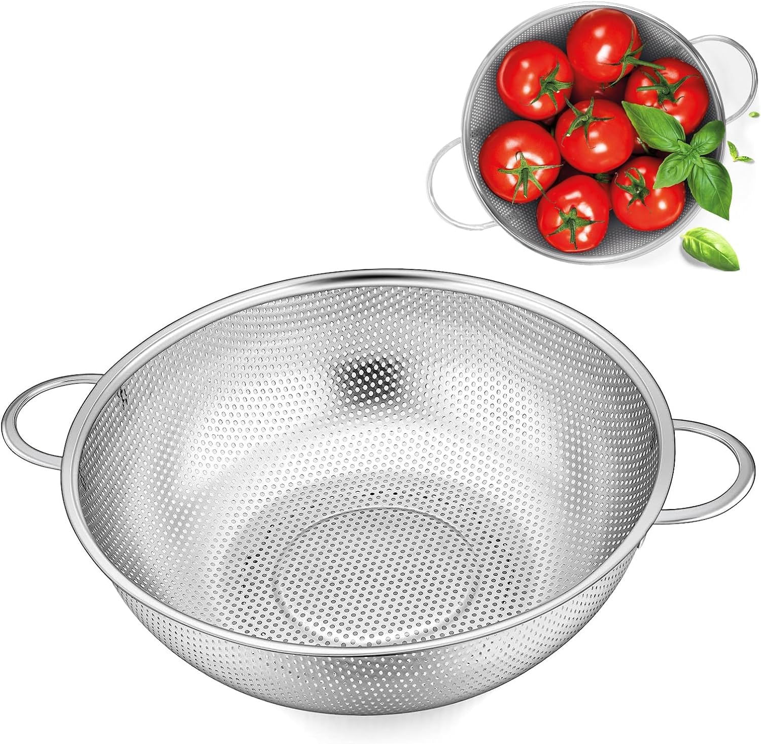 Sito kuchenne z uchwytami, sitko ze stali nierdzewnej, metalowe sitko, do makaronu, ociekacza, warzyw i owoców, ryżu, nadaje się do mycia w zmywarce, 22 cm