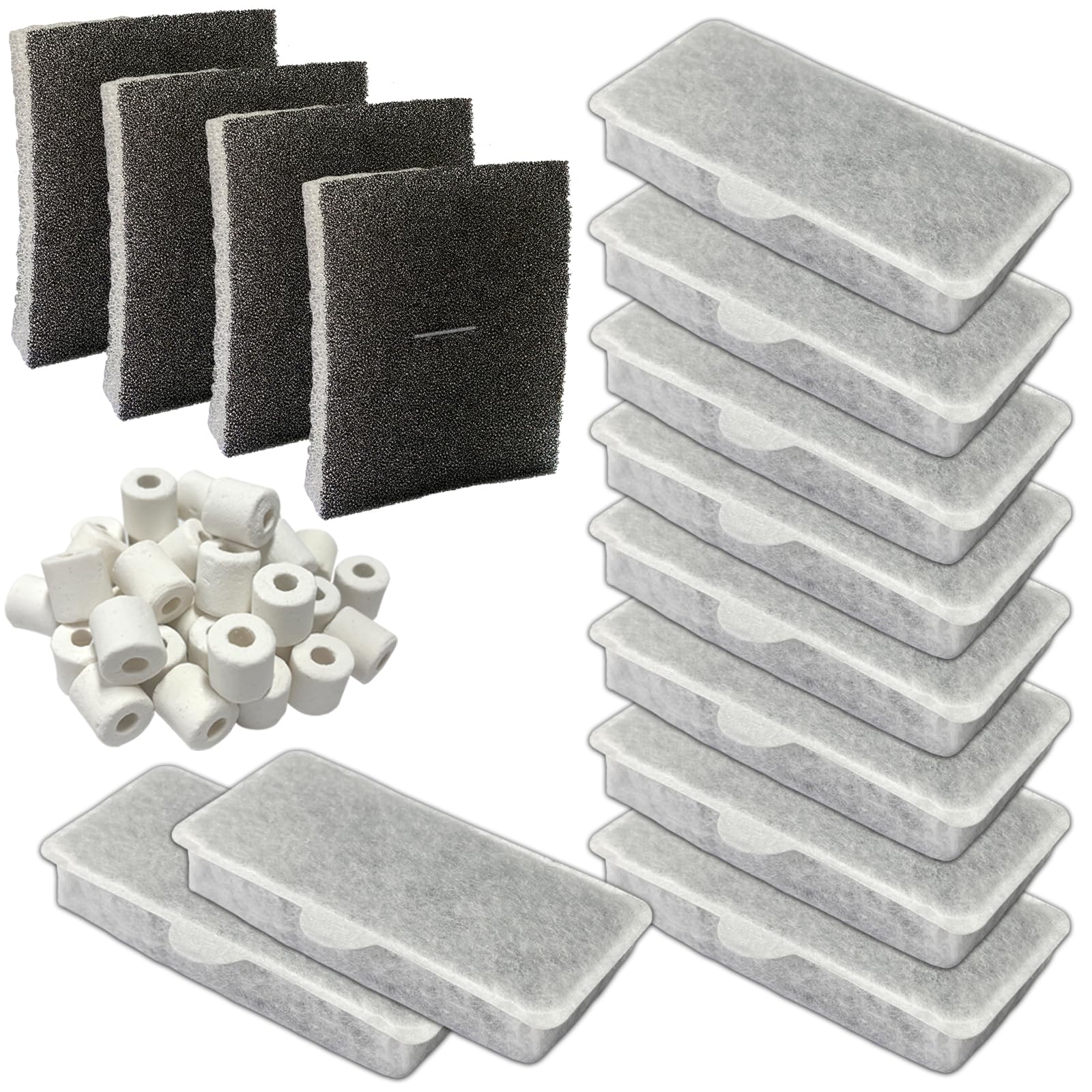 beaufan Ac350014 Ac350013 Filter Media Kits Replacement for Askoll Pure M-L-XL Aquarium, Includes 1 Pack of 200g Ceramic Rings, 4 Filtration Sponges And 10 Cartridges