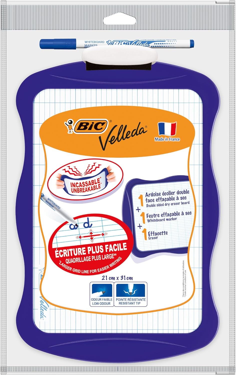 BIC Velleda White and Seyes Double-Sided Dry Erase Slate (21x31 cm) with Dry Erase Felt and Eraser - Random Colors