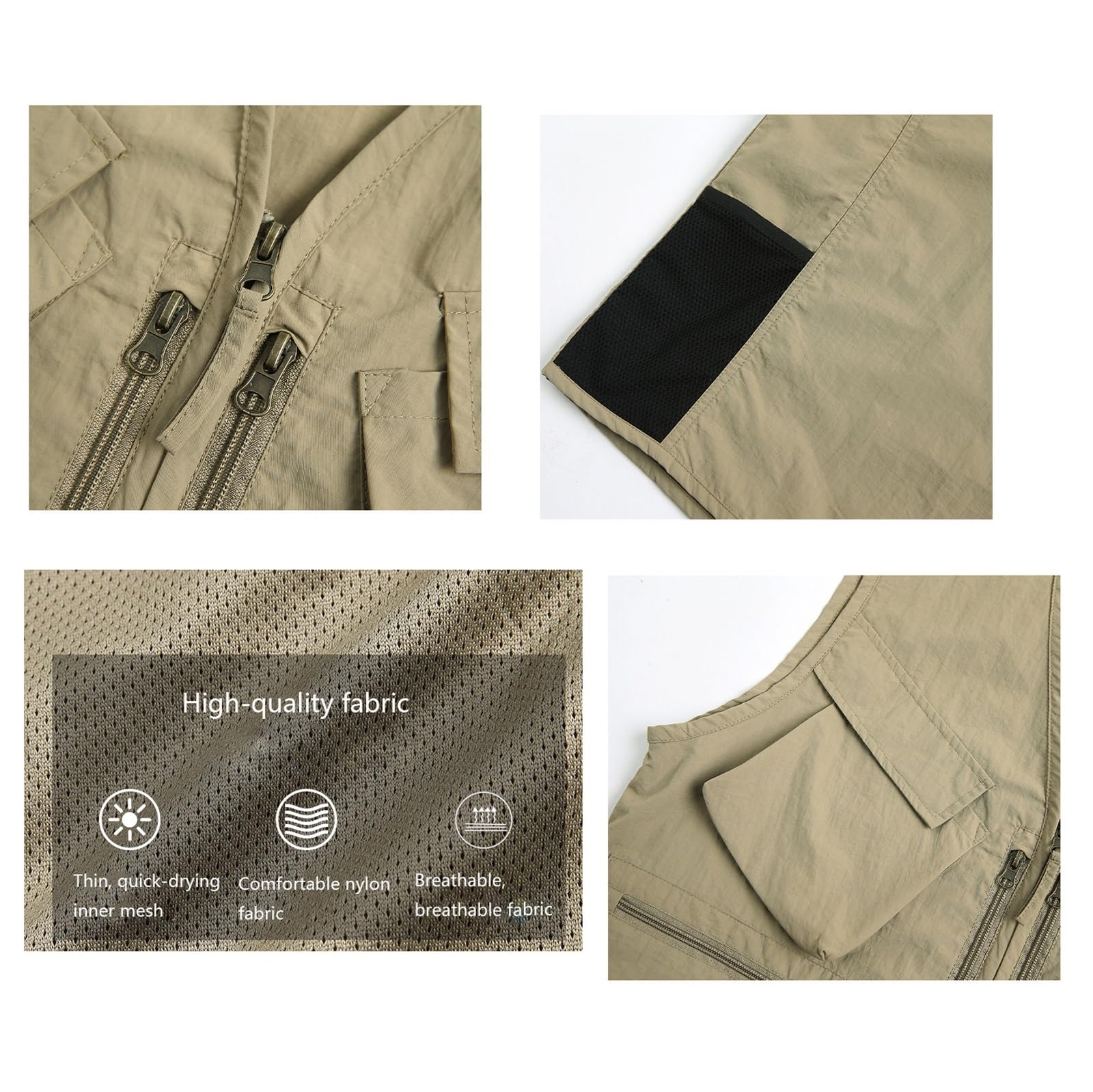 CLSQLXYJZC Gilet Pesca E Safari Per Attività All'aperto, Gilet Da Pesca Da Uomo Taglie Forti Traspirante Senza Maniche Con Cerniera In Rete Con Scollo A V, Giacca Primaverile Safari Caccia