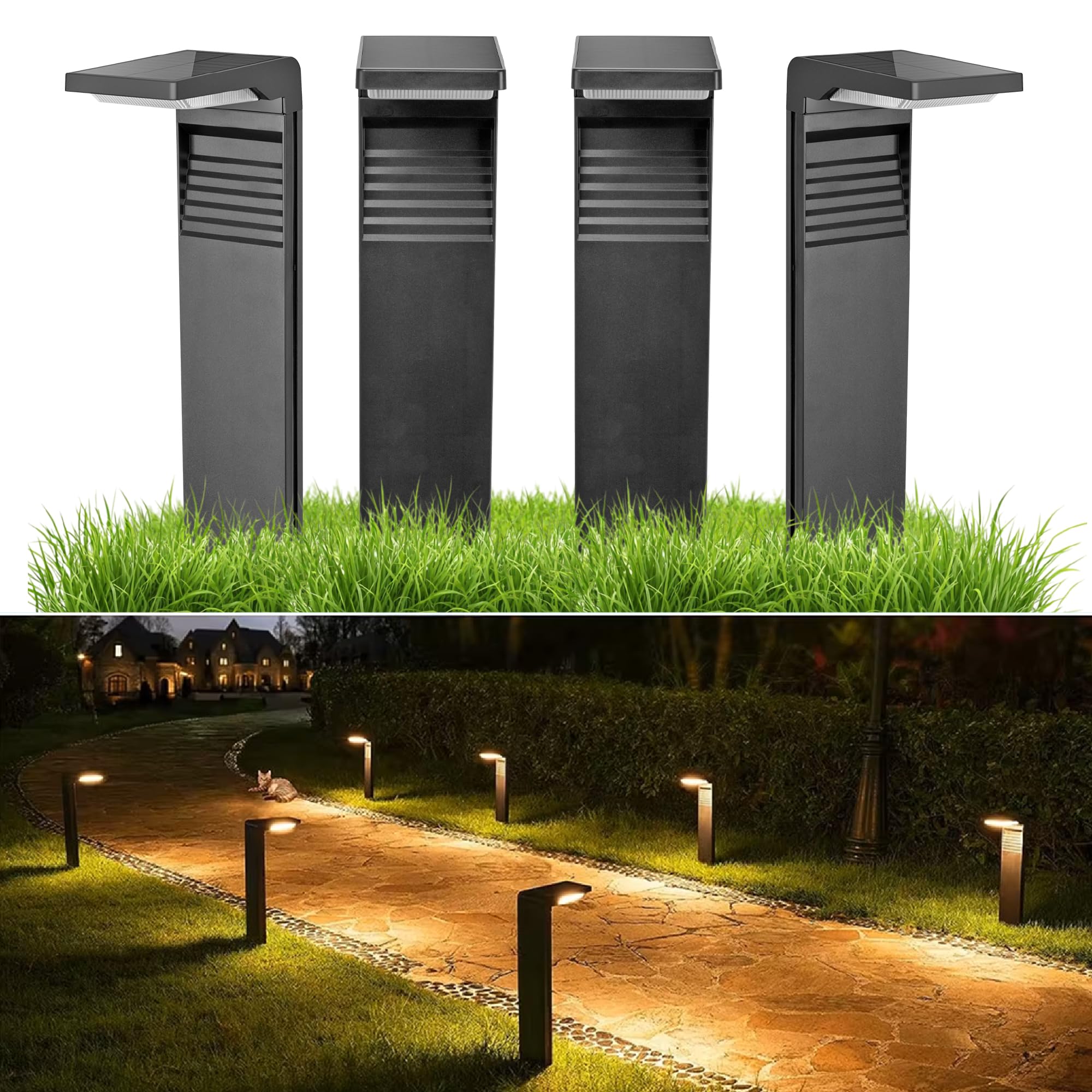 Solarlampen für Außen Garten, Solarleuchten Garten 4 Stücke IP54 Wasserdicht, Solar Gartenleuchten mit Längere Arbeitzeit, Extrem Helle Solarleuchten für Außen Terrase Outdoor warmes Weiß