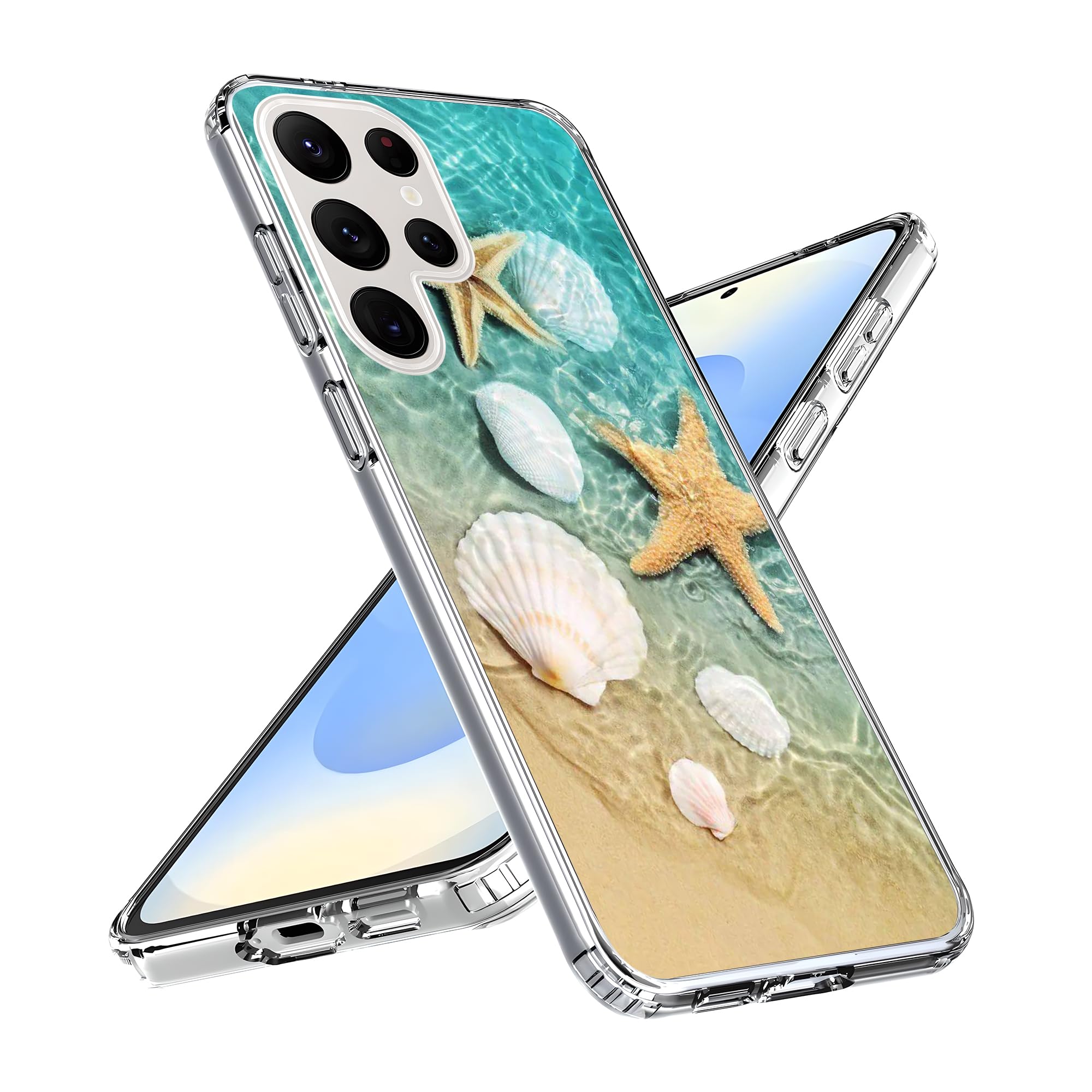 Compatible with Samsung Galaxy S25 Ultra Case, Beach Starfish Seashell Conch Protective Slim Soft TPU Shockproof Phone Clear Case