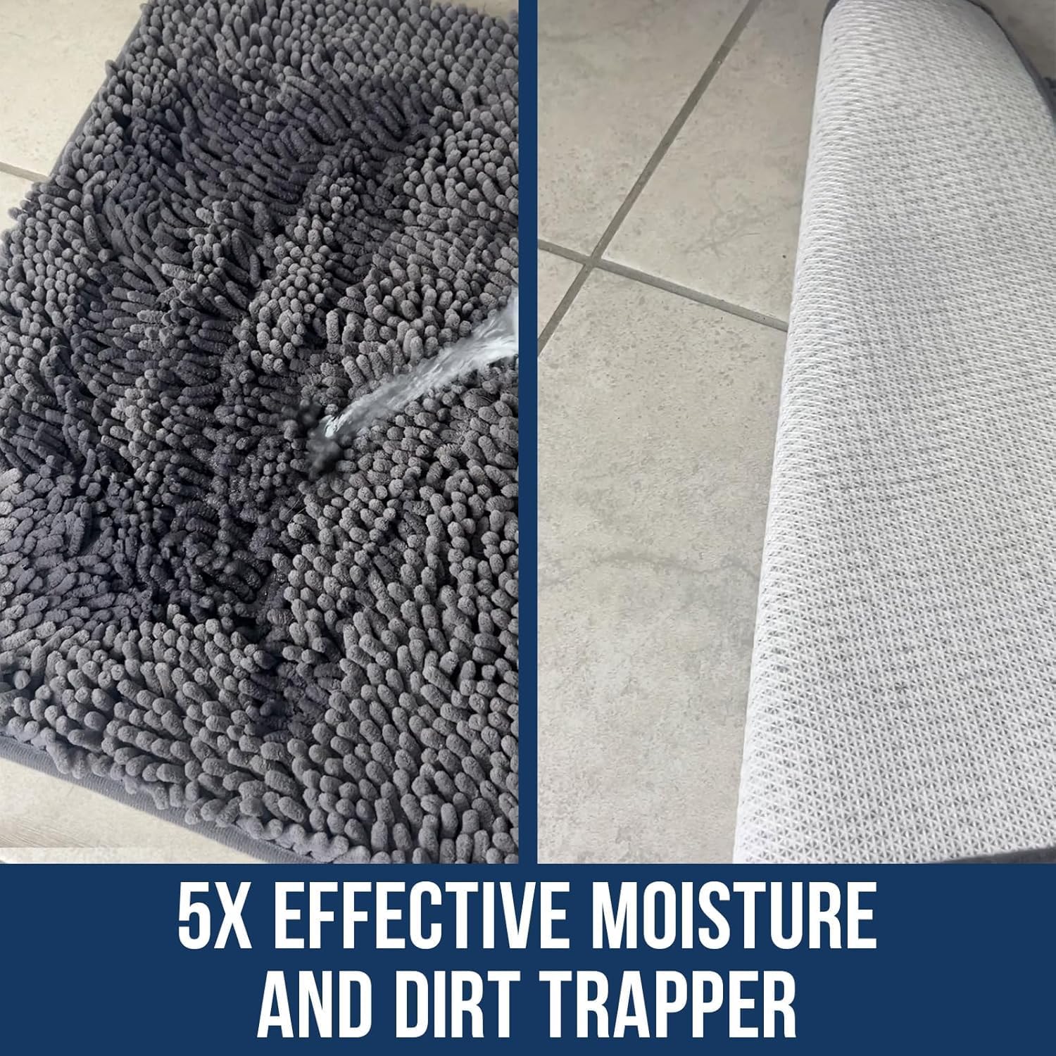 Muddy Mat® | Chenille Bathroom Rugs Quick Dry Microfiber Mats Non Slip Washable, Extra Thick, Soft and Highly Absorbent Bath Mats for Bathroom, Kitchen, and Shower Floor - Grey 24"x36"