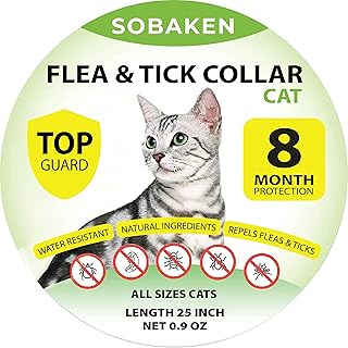 SOBAKEN Flea Collar for Cats, Flea and Tick Prevention for Cats, Natural Cat Flea Collar, One Size Fits All, 13 inch 8 Month Protection - 1 Pack
