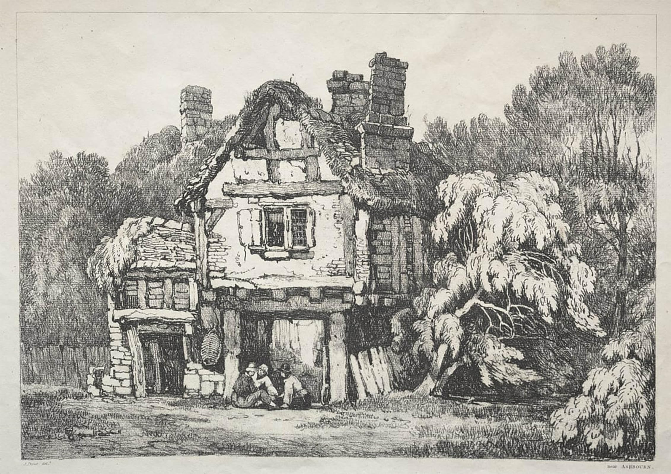 HRJUBWREE Famous Paintings Pictures Artwork Picture a Series of Ancient Buildings and Rural Cottages by Samuel Prout Photo Wall Print for Home Decor 60x90cm