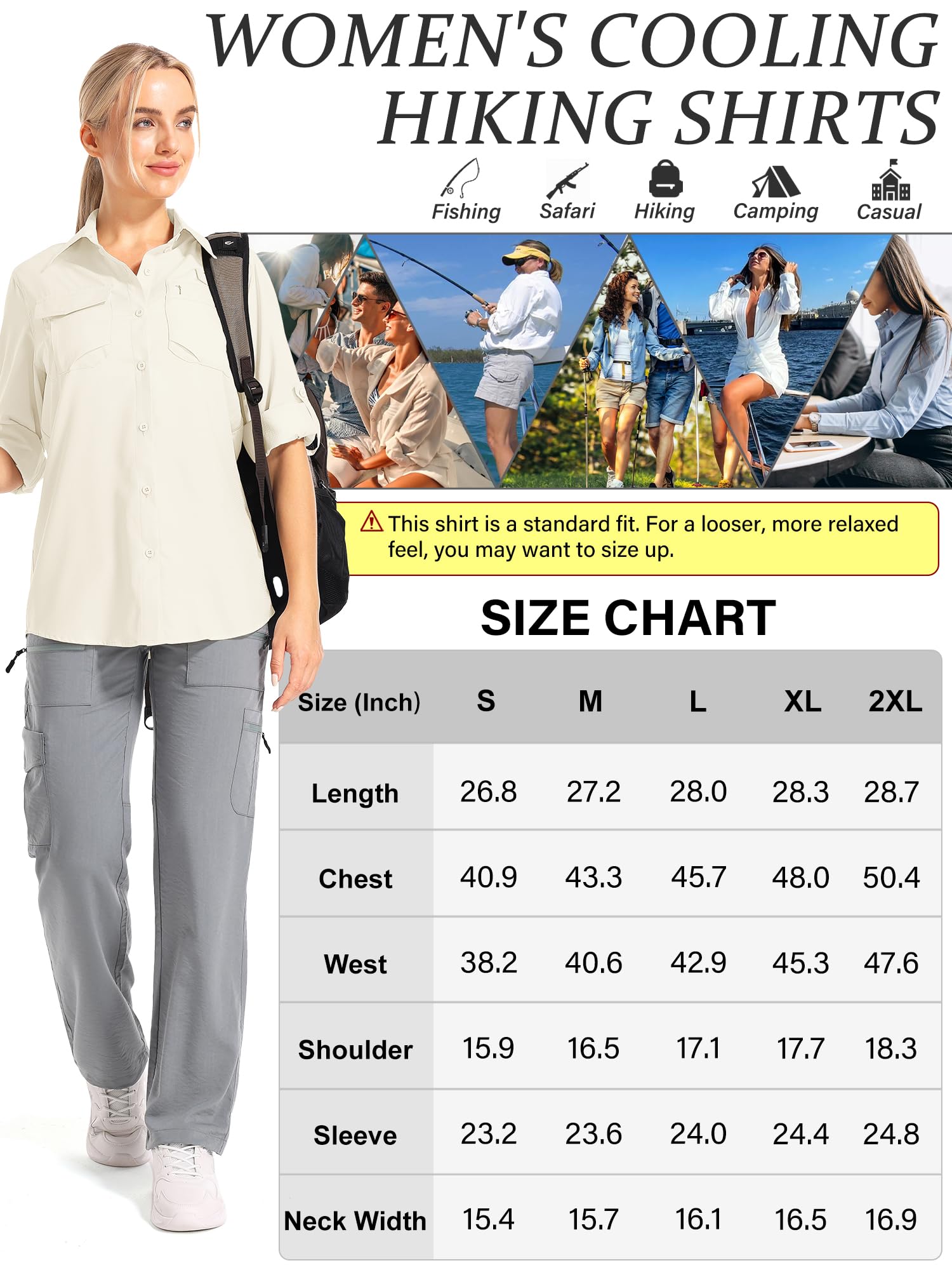 Camisa Safari para mujer, protección solar UPF 50, secado rápido, manga larga, senderismo, pesca, viajes al aire libre