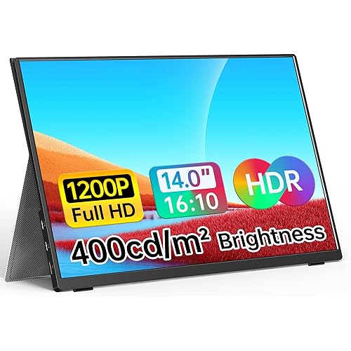 WGK Portable Monitor 14 Inch FHD1200P Ultra-Slim for Laptop Monitor, USB-C HDMI Plug&Play,100% SRGB External monito,Dual Speakers Extender Display. with Smart Cover for Laptop,PC Phone Xbox PS4/5
