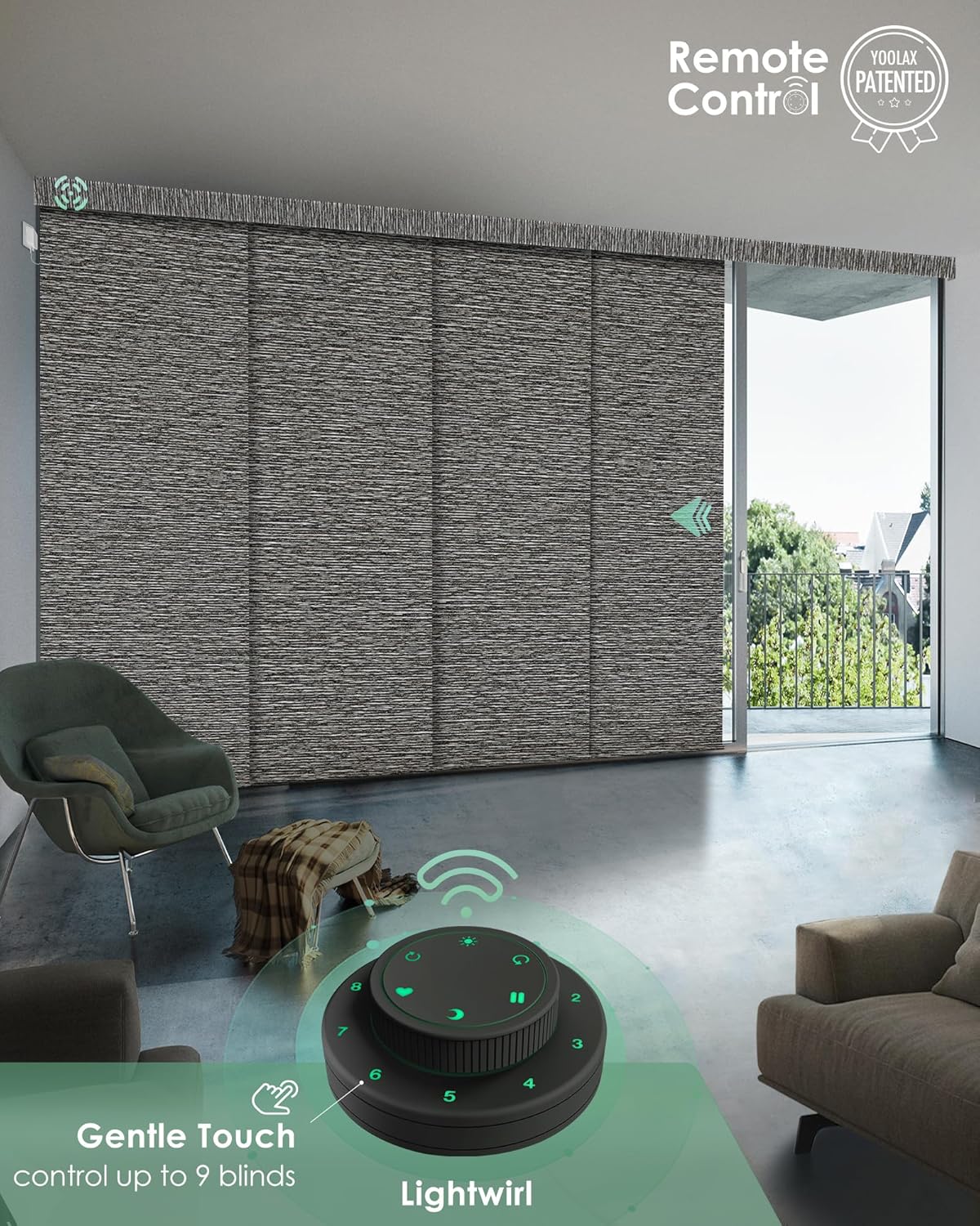 Yoolax Custom XL Smart Sliding Door Blinds, Motorized Sliding Panel Blinds Compatible with Alexa, Blackout Vertical Blinds for Glass Doors, Patio Doors, Closet Doors, Rock Stripe Black