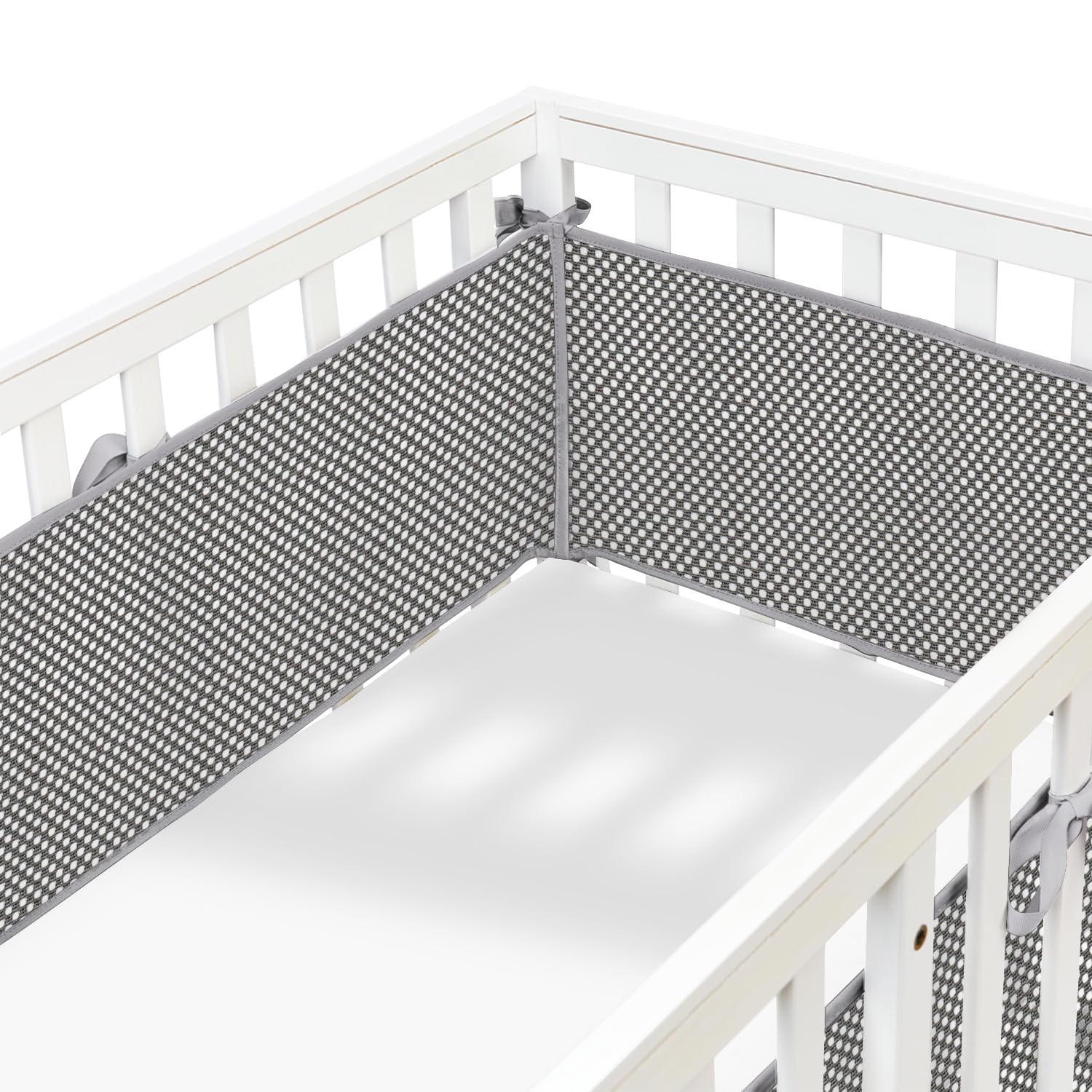 4 Sides Ventilated Mesh Liner for Life Size Cribs,Covers-Long Pieces (111in x 11in), Short Pieces(82in x11in) (Gray-Dark)